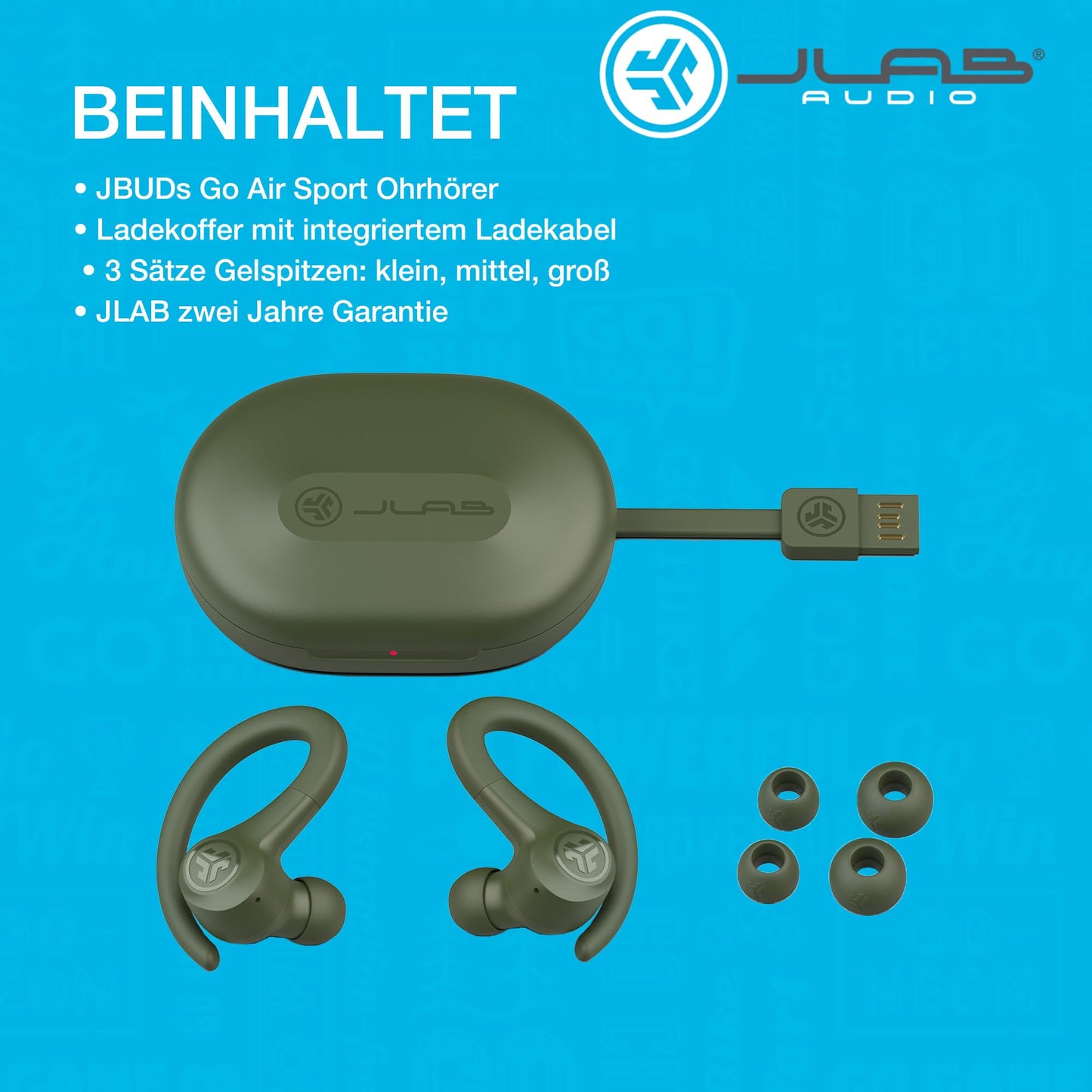 JLab Go Air Sport, wireless in-ear headphones, Bluetooth Sport headphones - Sport earbuds, 32+ hours, USB charging case, 3 EQ sound - True wireless headphones for gym, running, teal.