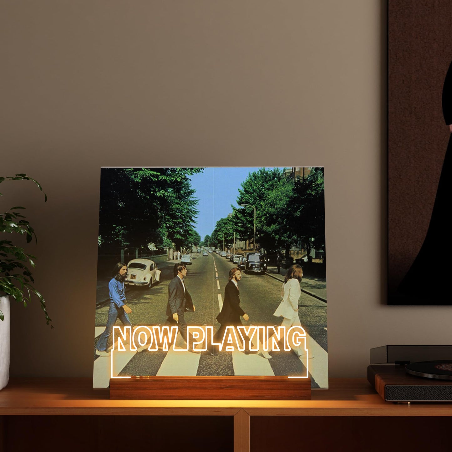 YuanDian Record Stand, Now Playing Vinyl Stand with warm lights, LED LP stand for vinyl record storage, gifts for vinyl lovers.