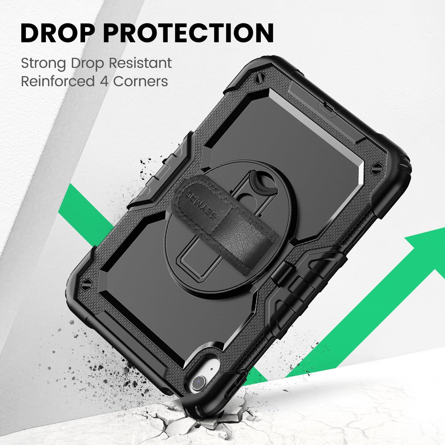 SEYMAC Case for iPad (A16) 11th/10th Generation 11/10.9 inch 2025/2022, Shockproof iPad 11th Generation Case with Screen Protector, 360° Rotatable Stand/Hand Strap, Shoulder Strap, Pencil Holder, Black