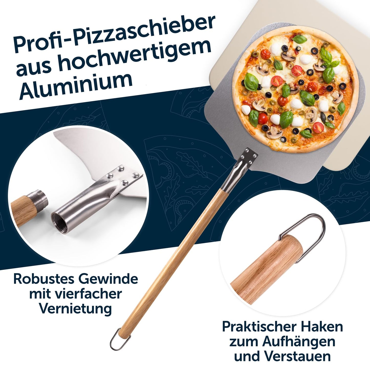 Blumtal pizza stone for oven 38x30cm + sturdy pizza peel - pizza stone for gas grill made of cordierite stone up to 900°C - suitable for gas grill - pizza stone - bread baking stone.