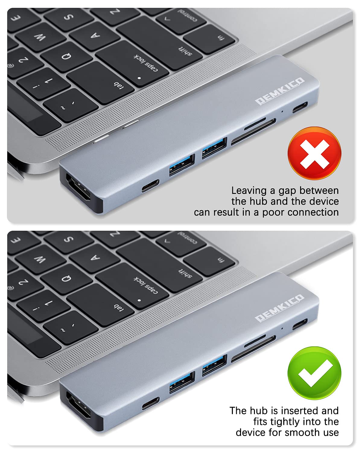 7 IN 2 USB C Hub for MacBook Pro MacBook Air, DEMKICO USB C Dock, MacBook Pro Adapter with 4K HDMI, USB 3.0 & USB 2.0 ports, SD/TF card reader, Thunderbolt 3 (87W PD), and USB C Female Port.