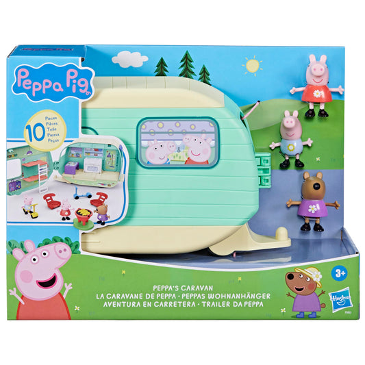 Peppa Pig Peppa's camper van playset, car toy with accessories and 3 figures, trailer toy for camping adventures, for children ages 3 and up