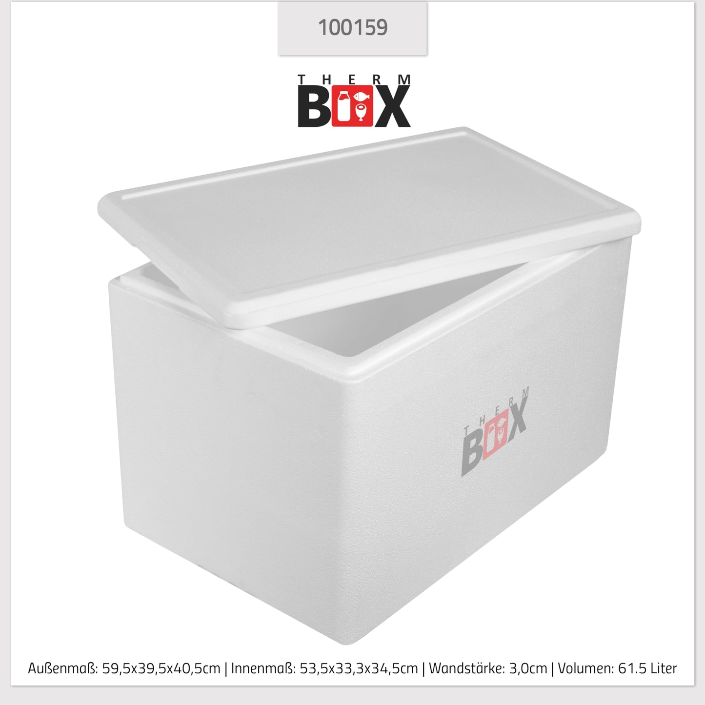 THERM-BOX Styrofoam box 61W Inside: 53x33x34cm Wall: 3cm Volume: 61.5L Insulated box Cooler box Warm-keeping box Reusable