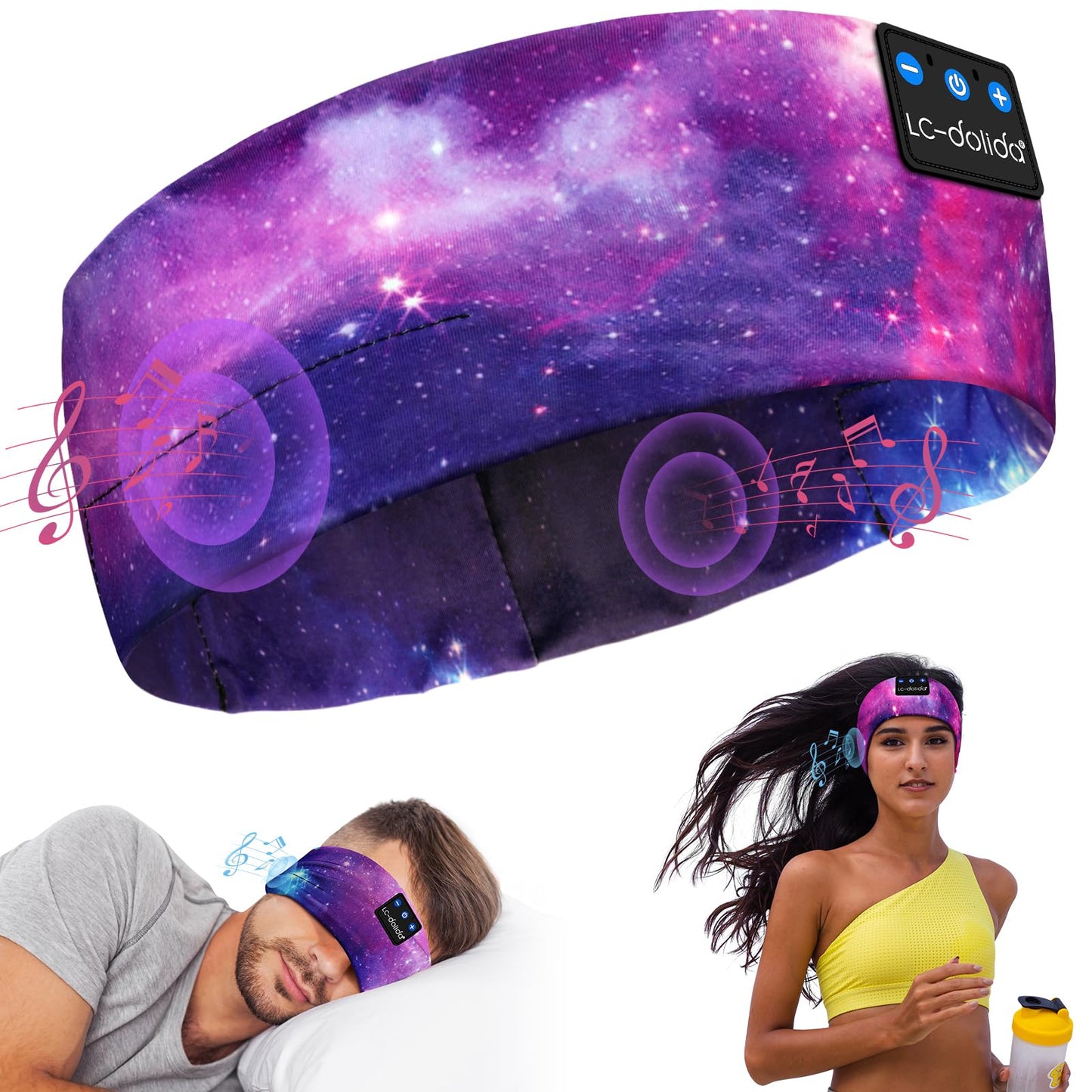 LC-Dolida Sleep Headphones Bluetooth 5.4, Sleep Headband Headphones Headband Sleep Mask, Sports Headphones Music Sleep Headband for Sport Training, Jogging, Yoga, Travel