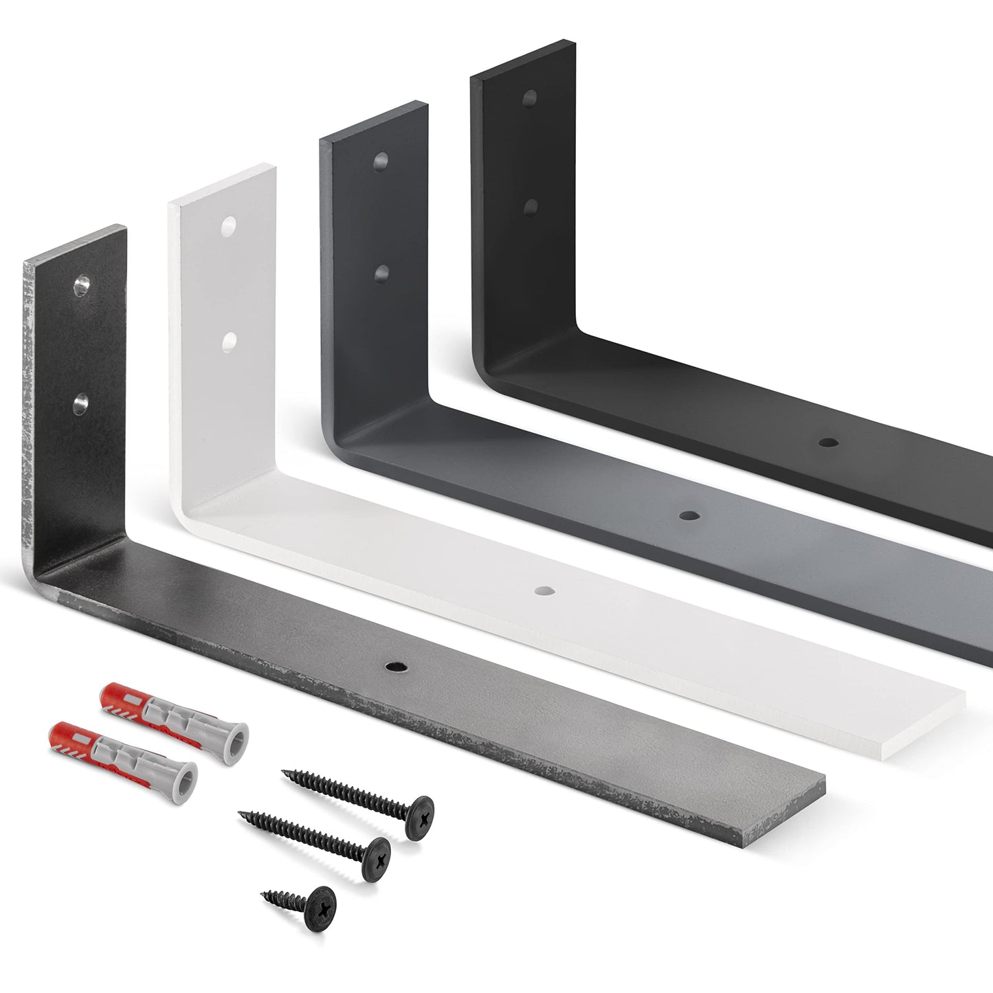 WOODBRINK Shelf Bracket Metal Shelf Holder for Wall Shelf, Shelf Angle, Raw Steel with Clearcoat 300x100x40 mm, 4 pieces, HLR-L-300-0000