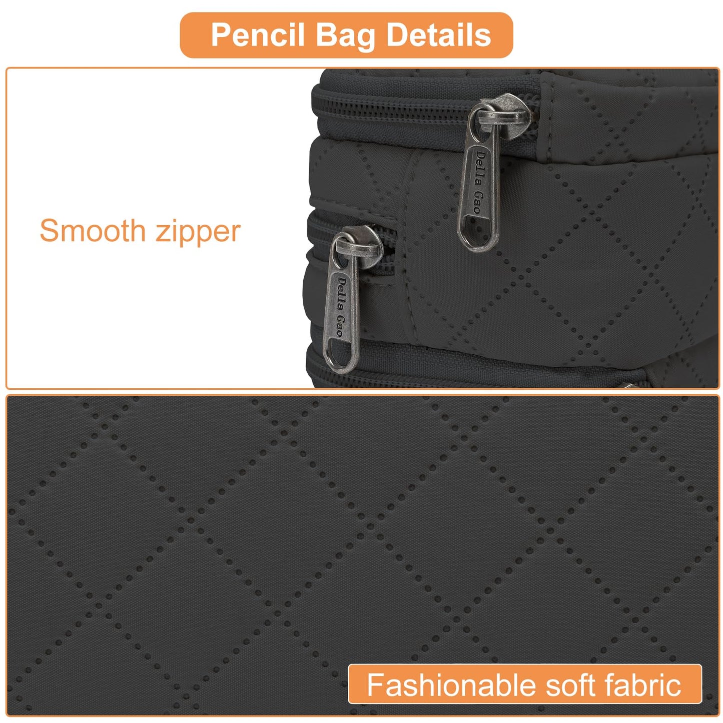 Della Gao Pencil Case Girl Pencil Case Large aesthetic pencil case for men and women (Wj001-3 BKRH)