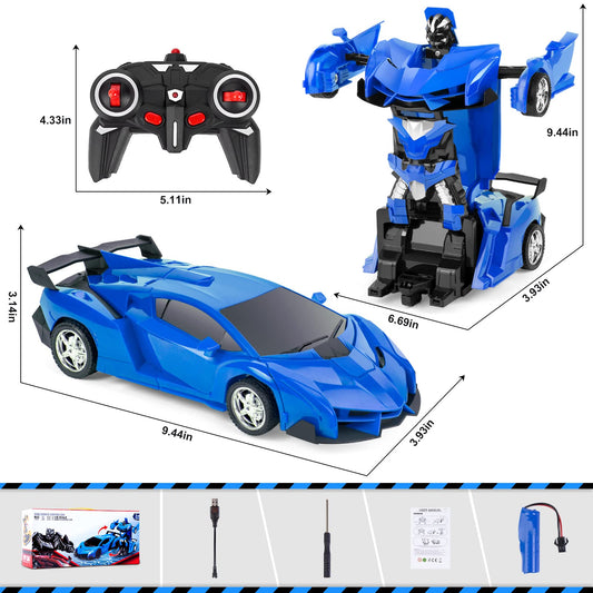 TheDTOY Transformer Toy Remote Control Car for Kids Ages 4-12, 2.4GHz Transforming RC Robot Car, Toy Car Gifts for Boys Girls (Blue)