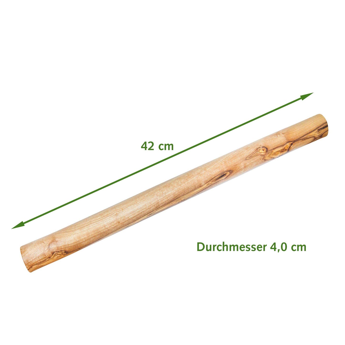 NATUREHOME wooden dough roller for spreading pizza, crepes, cakes, noodles, and pastry. Handmade, handle-less noodle rod, 42x4 cm.
