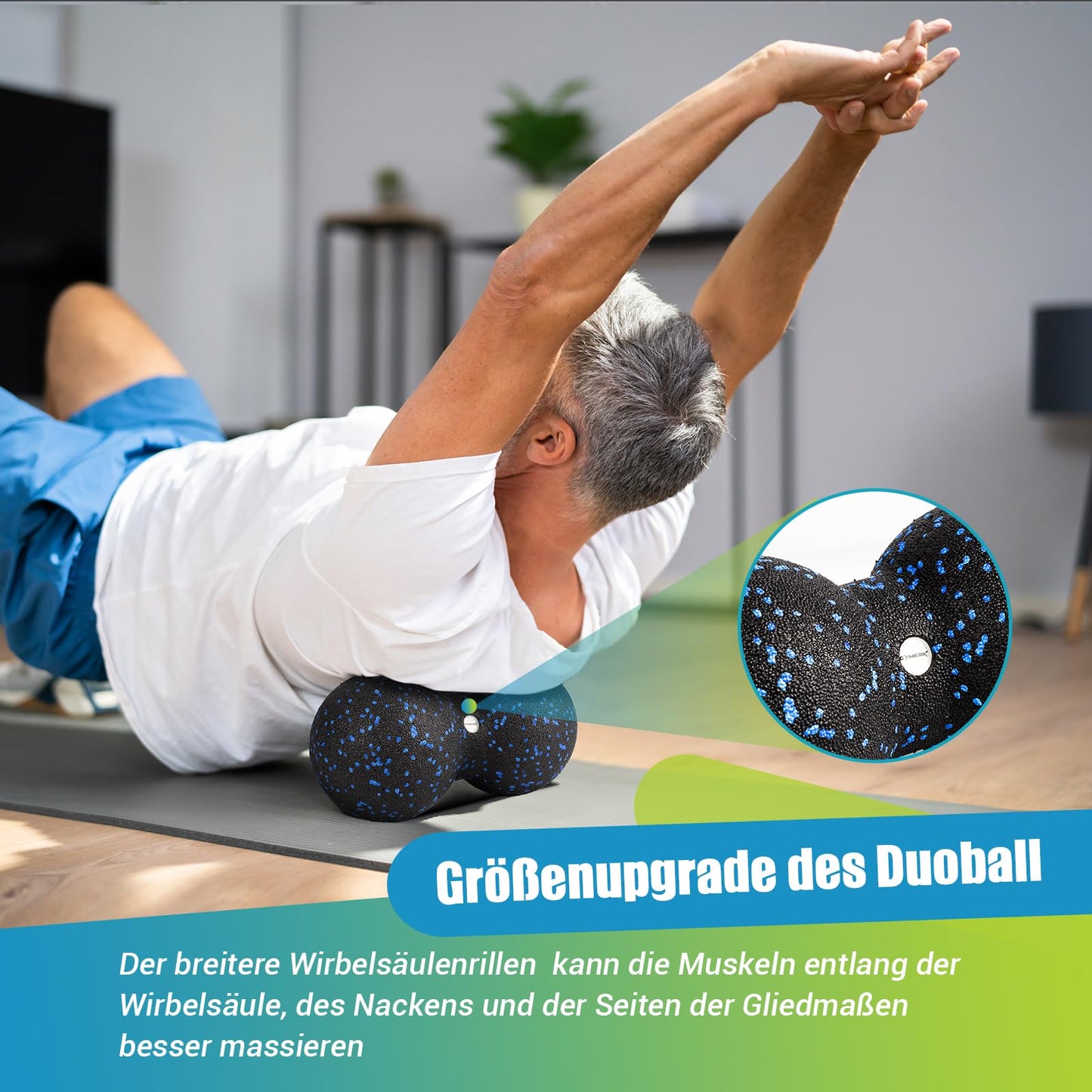 Gymerk fascia roller set with large duo ball, fascia ball, and small fascia roller. Ideal for back, spine, leg stretches, and fascia training. Includes training posters.