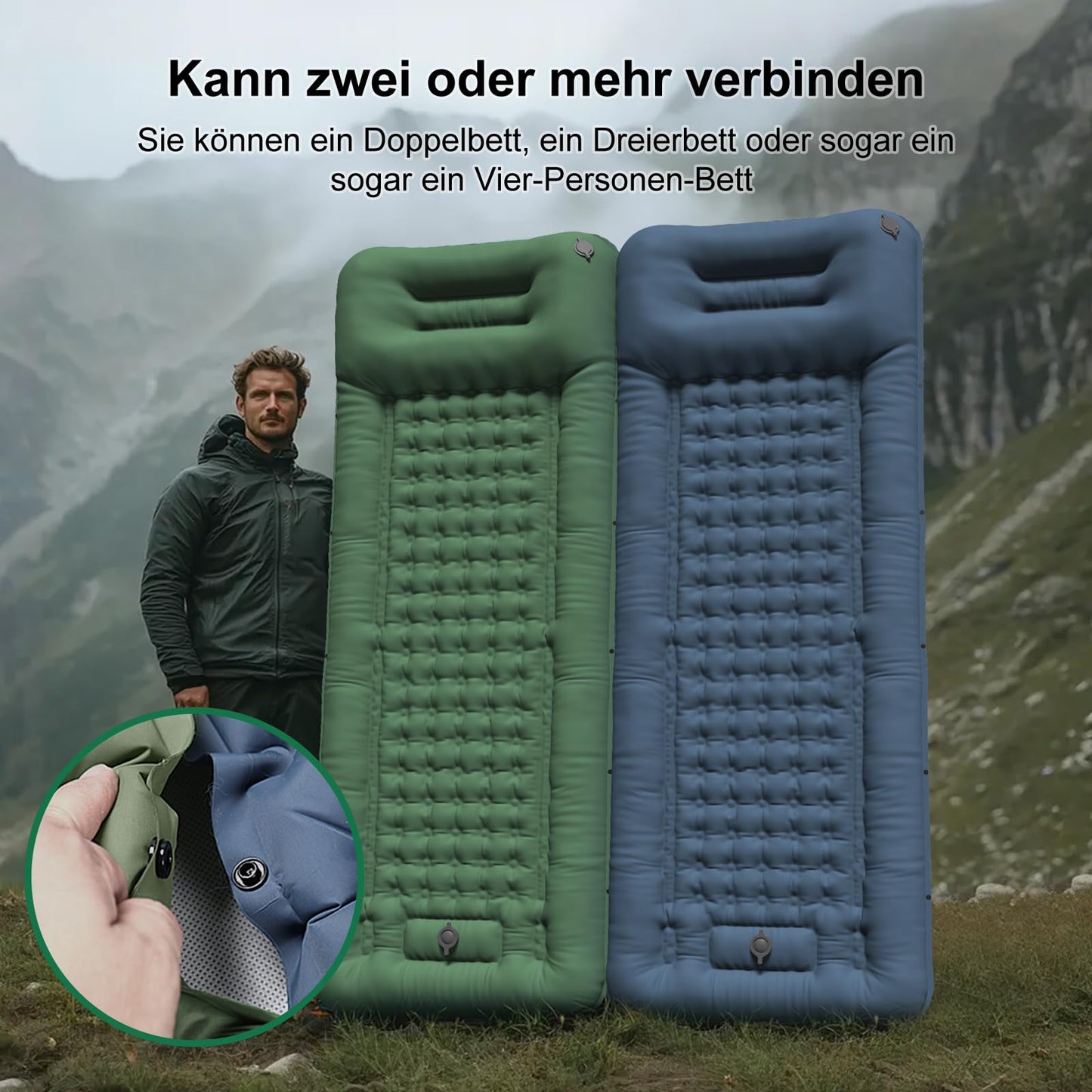 Shuoo self-inflating sleeping pad 12CM thickened 72CM extra wide camping mattress ultralight with foot pump & pillow waterproof air mattress ultra small pack for outdoor hiking