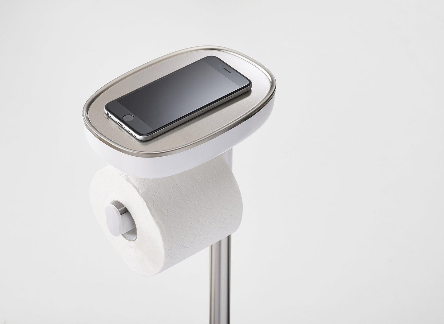 Joseph Joseph Easy Store - toilet paper holder and stand with flexible toilet brush, bathroom storage solution, made of stainless steel.