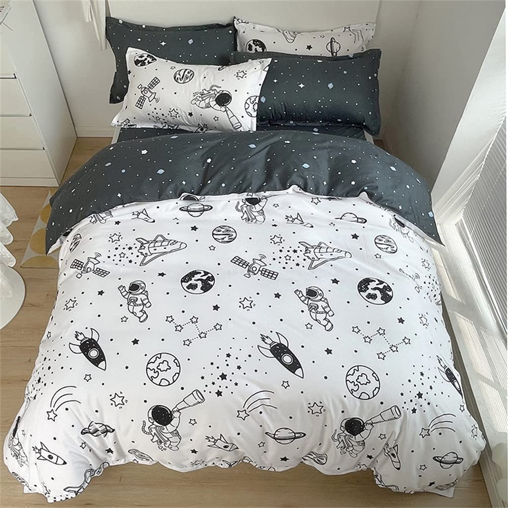 Koudi bedding for children 100x135 Space kids bedding boys White Black Rocket Stars Planets Astronaut Universe Pattern Duvet cover Zipper with pillowcase 40x60cm