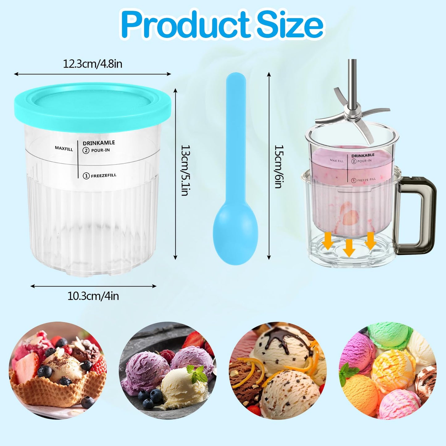 Apritsce Creami Deluxe containers for Ninja ice cream maker, 4 pieces of ice cream containers for Ninja NC500EU, Creami Creami Deluxe accessories with lids and spoons, dishwasher safe for Ninja ice cream containers.