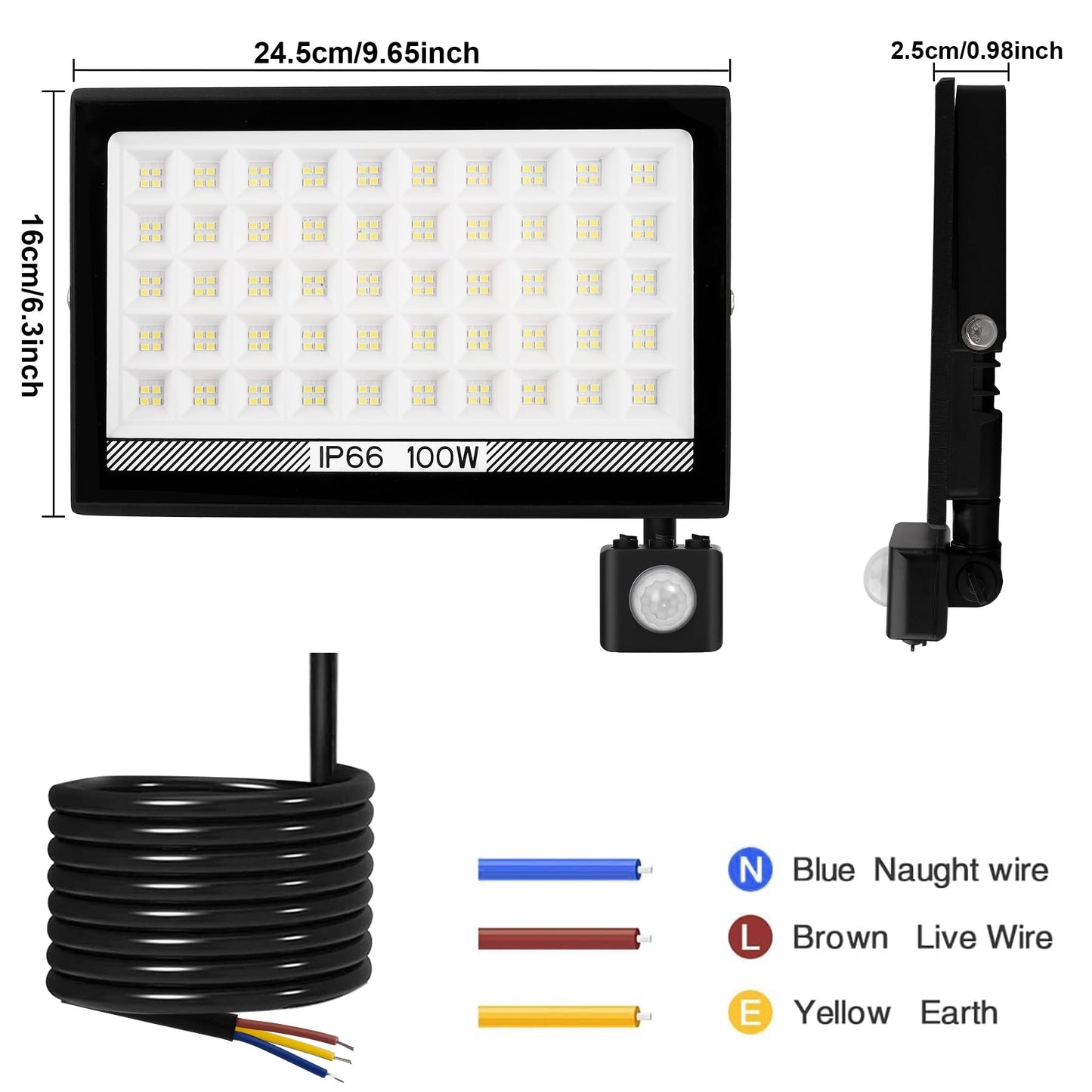 NATPOW LED floodlight with motion sensor outdoor, 100W LED floodlight with IP66 waterproof 6000K super bright spotlight outdoor spotlight for garden garage sports field backyard