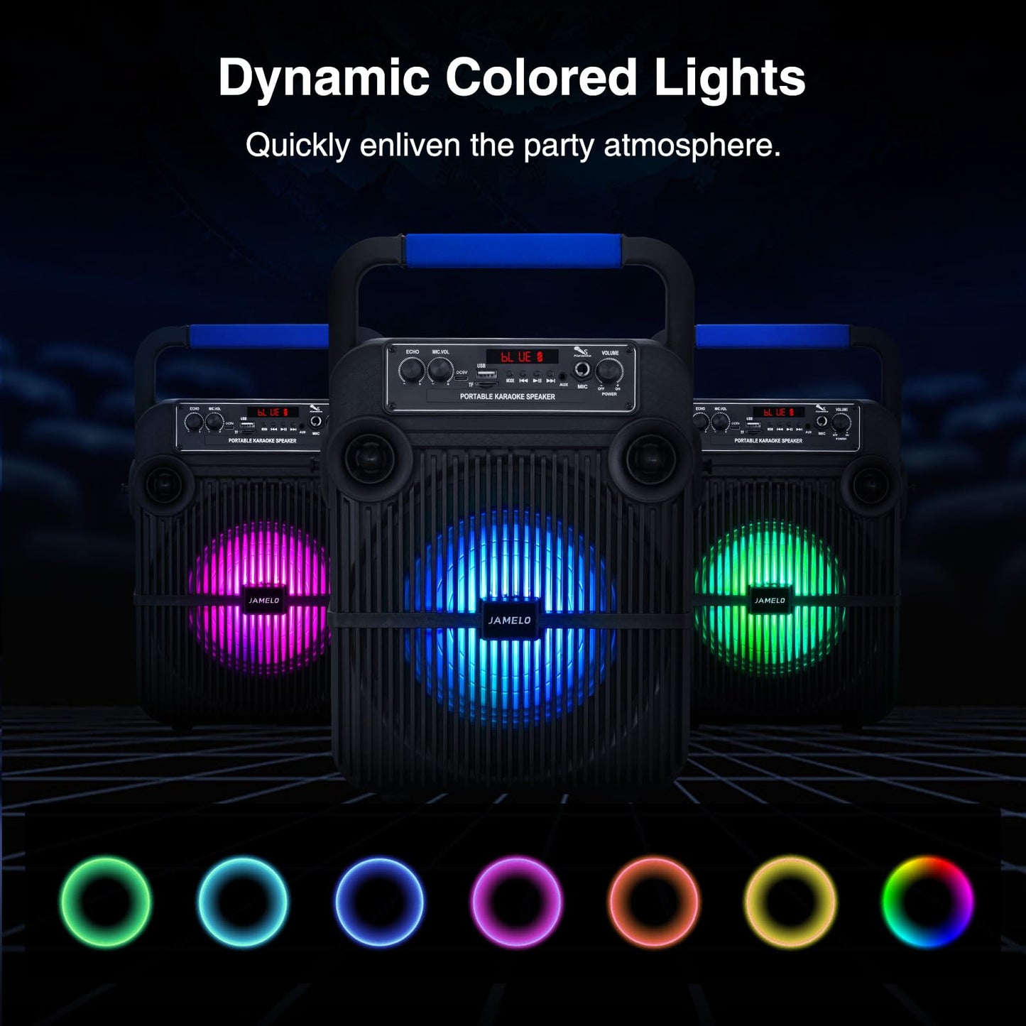 JAMELO Karaoke machine with 2 microphones, Bluetooth speaker with light effects, PA system supports TF card/USB/AUX IN, karaoke machine system for party/meeting/wedding/home KTV gift.