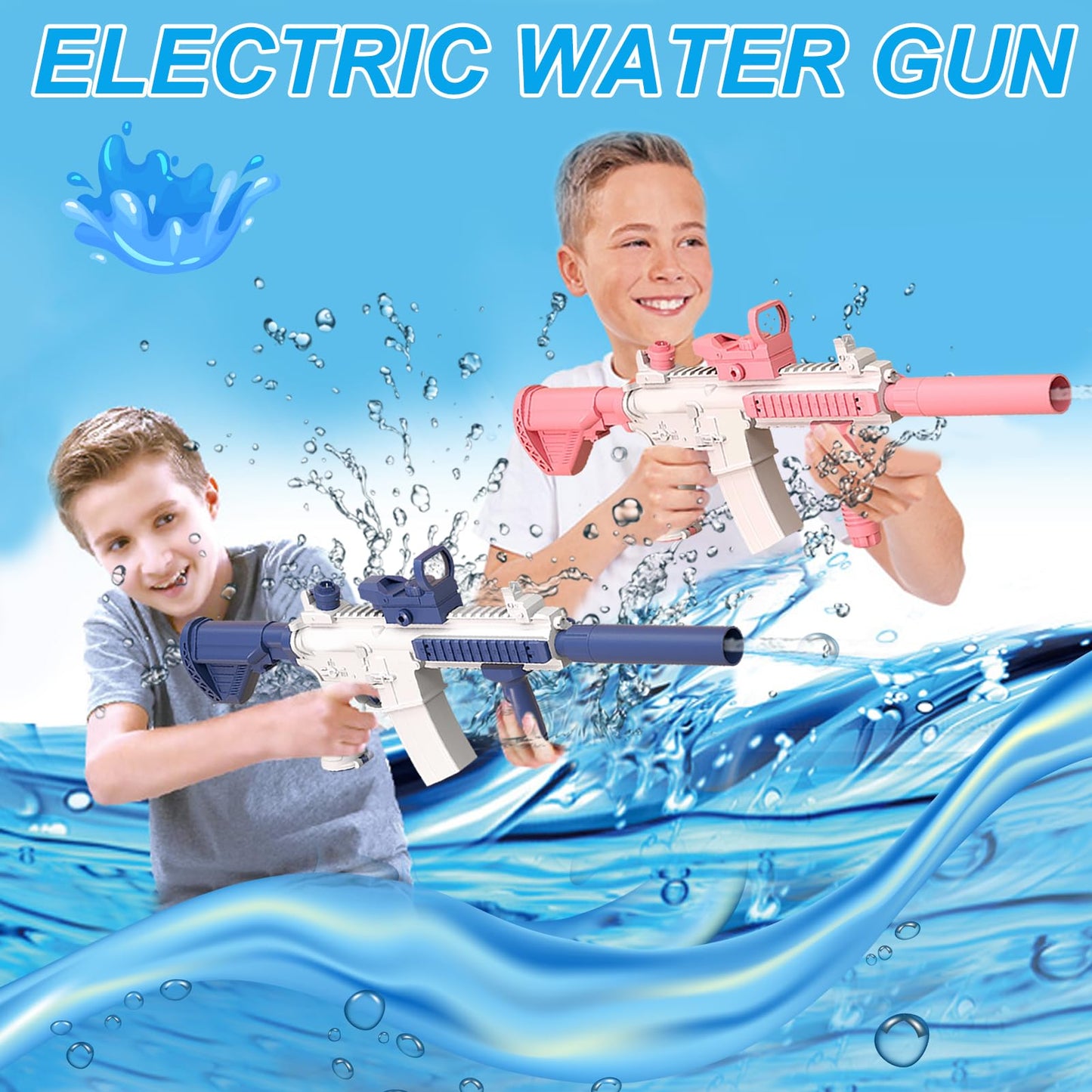 2 piece Electric Water Gun Set for adults and kids Water Toys, Water Guns Water Squirt Gun with 500ml water capacity, Low Power Protection Rechargeable Battery.