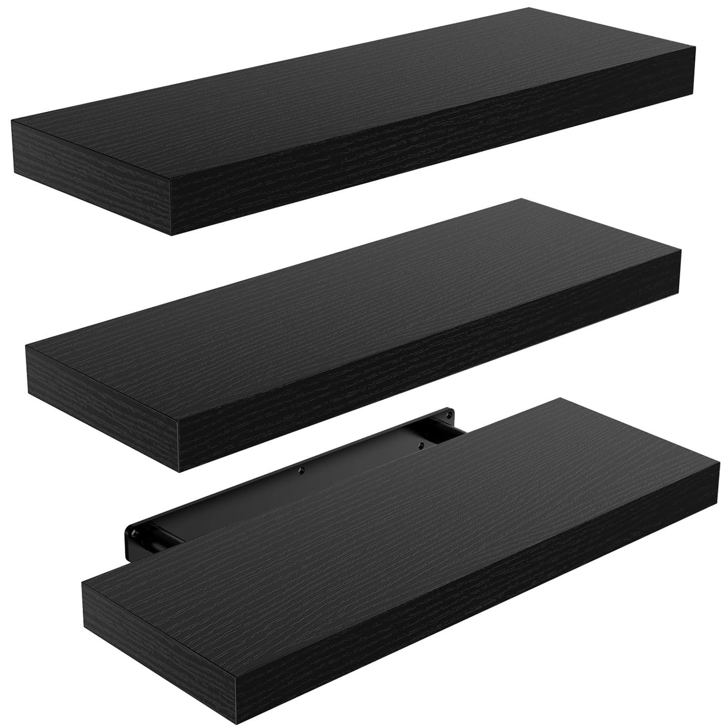 STOREMIC wall shelf black, set of 3 wall shelves, black wall shelf can hold up to 10 Kg, modern decorative display shelves for more space L40 x W14 cm for bathroom, office, living room