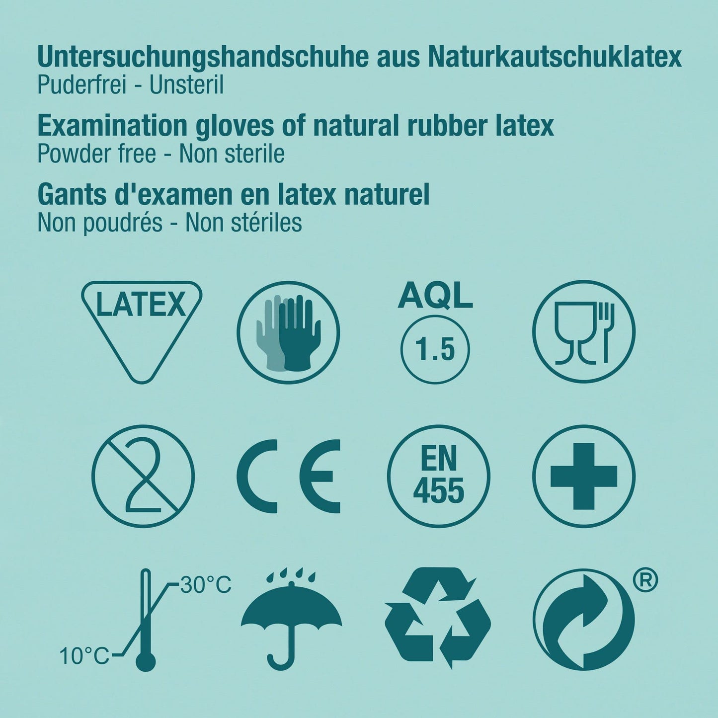 1,000 pieces of latex examination gloves, size selectable: S, M, L, XL Disposable gloves 10 boxes of 100 pieces each size M