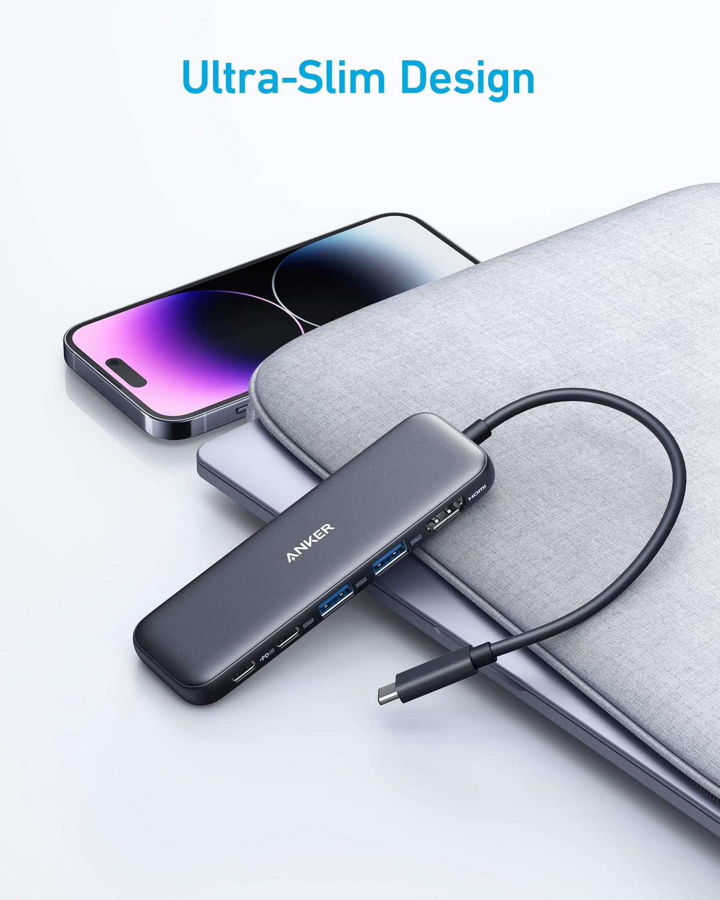 Anchor USB C Hub, 332 USB-C Hub (5-in-1) with 4K HDMI Display, 5Gbps data port, and 2 USB-A ports for MacBook Pro, Air, Dell XPS, Lenovo Thinkpad, HP laptops.