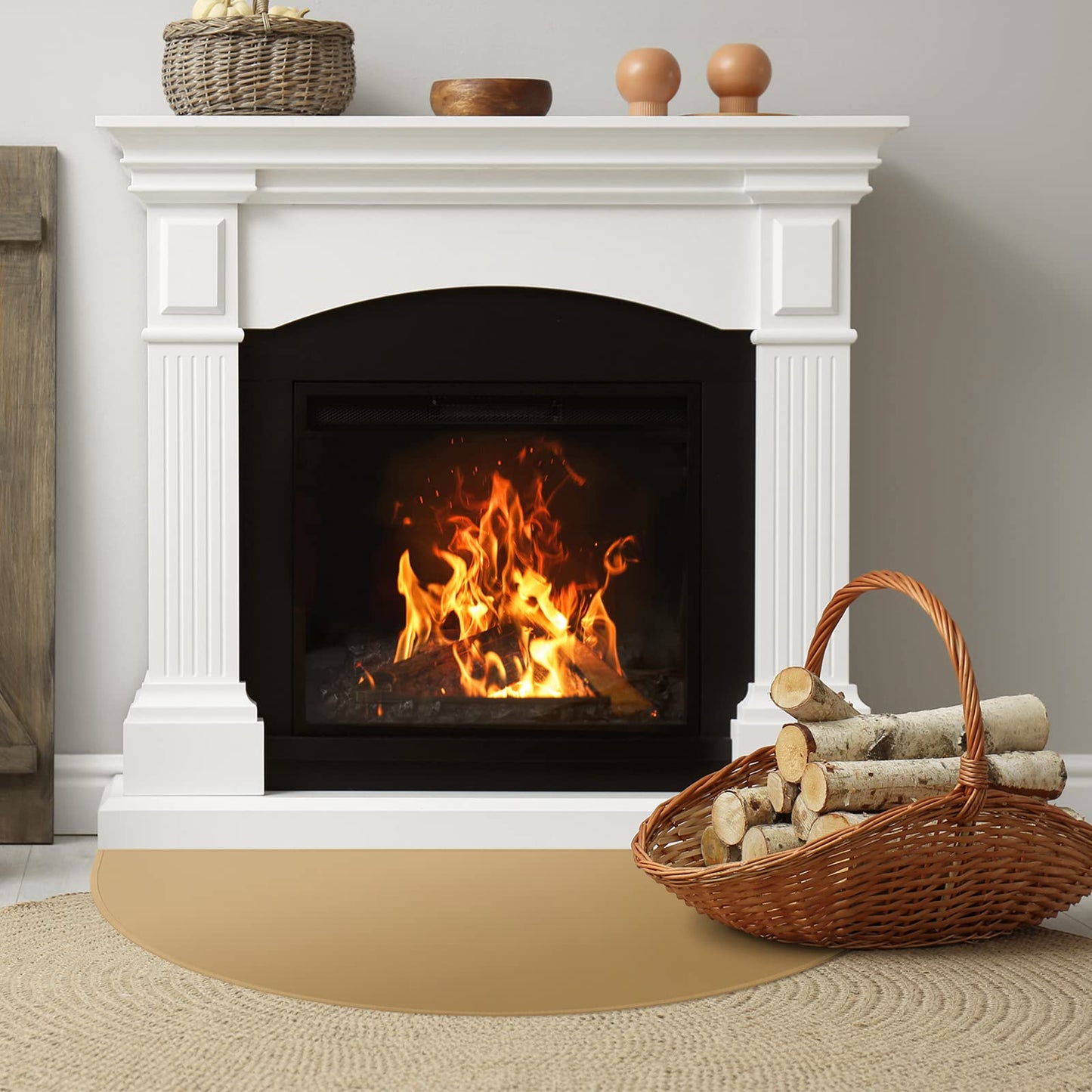 FLASLD Fireproof Fireplace Mat 81×152cm Semi-Circular Stove Carpet Protects Floors from Sparks Embers, Brown