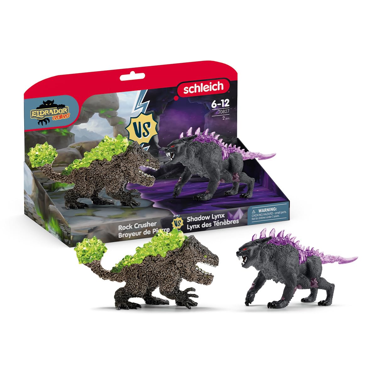 Creepy Eldrador Creatures | Shadow Lynx vs. Rock Crusher 70827 | schleich Eldrador set with crystal elements | imaginative toy | monster action figures for kids 7+ | 2 pieces