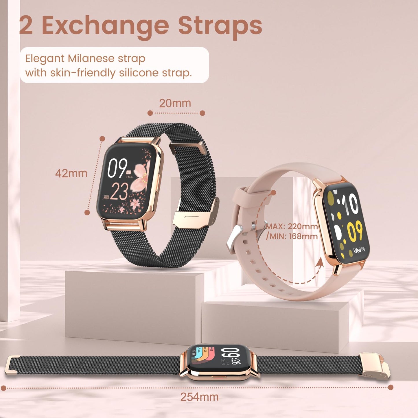 SWGOTA Smartwatch for Women with Phone Function, 1.85" HD Smart Bracelet Heart Rate Sleep Monitor Menstrual Cycle SpO2 Fitness Tracker IP68 Waterproof Pedometer for iOS Android Black Gold