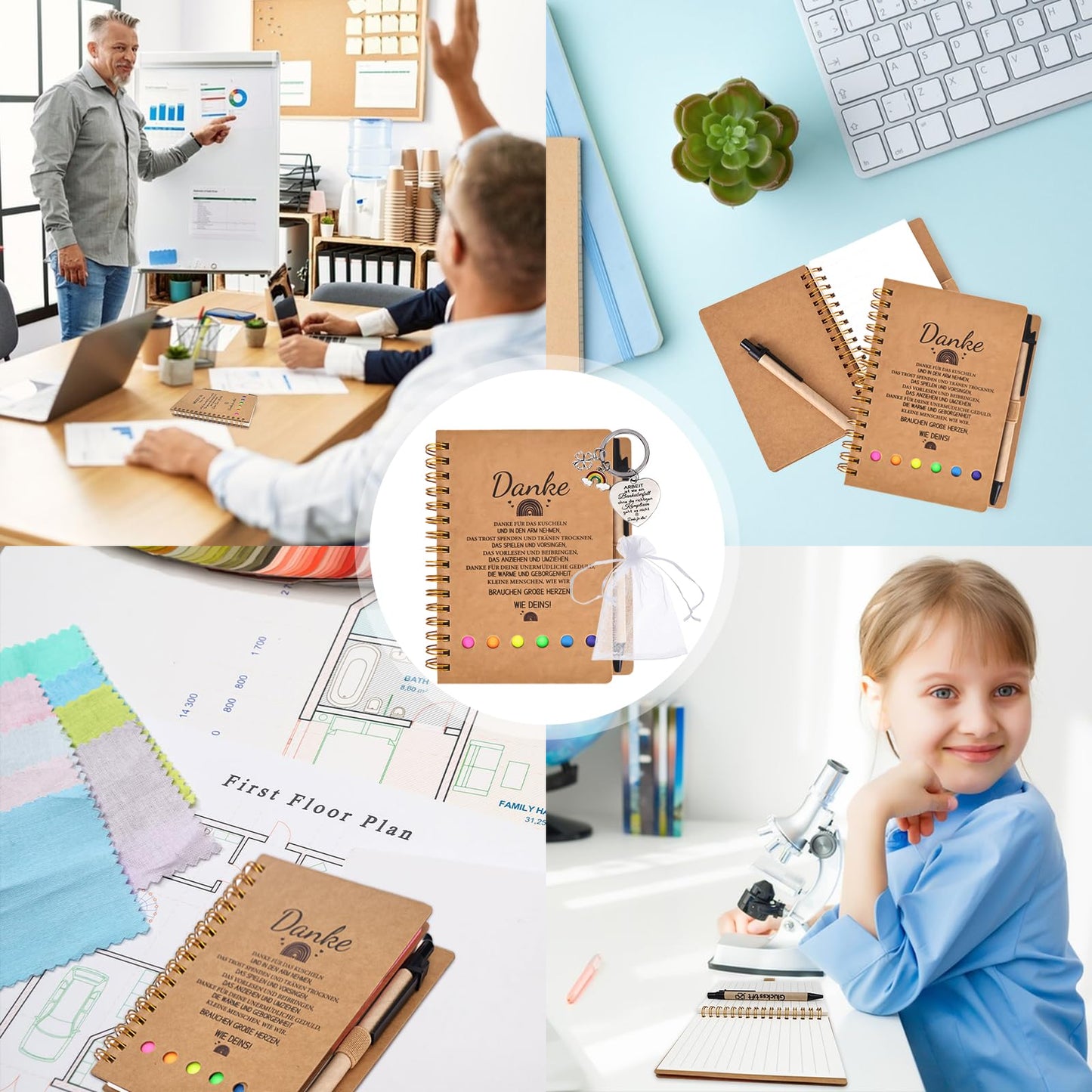 6-pack farewell gift for educators, including notepads, keychains, organza bags. Thank you gift for teachers, goodbye gift for daycare, kindergarten, elementary school.