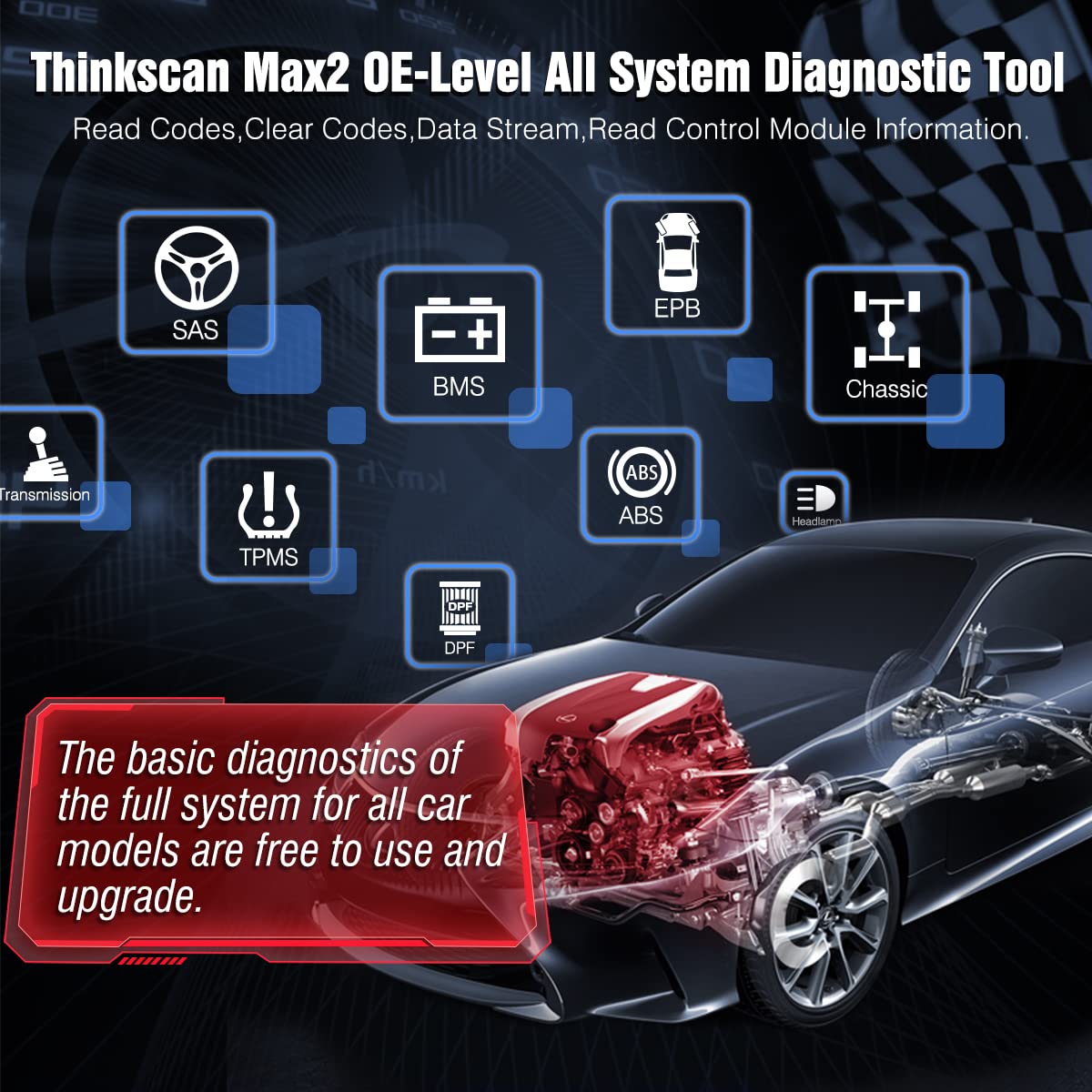 Thinkcar Thinkscan MAX2 OBD2 Diagnostic Tool for all vehicles, All system diagnoses OBD2 diagnostic tool Bluetooth with 28 reset functions, Oil, DPF, IMMO, Free software update, Wireless connection.