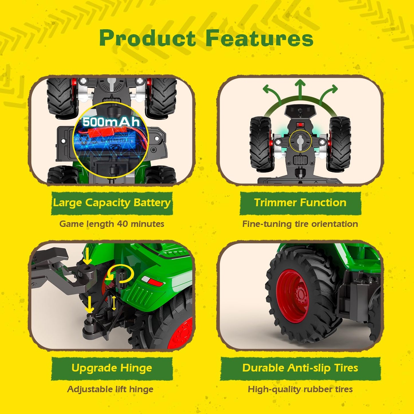 PENGBU RC Remote Control Tractor with Trailer, 2.4 GHz Remote Control Toy Tractor, Kids Tractor Remote Control with Front Loader, Trailer, Cow, Sheep, and Hay Bales for ages 3-8.