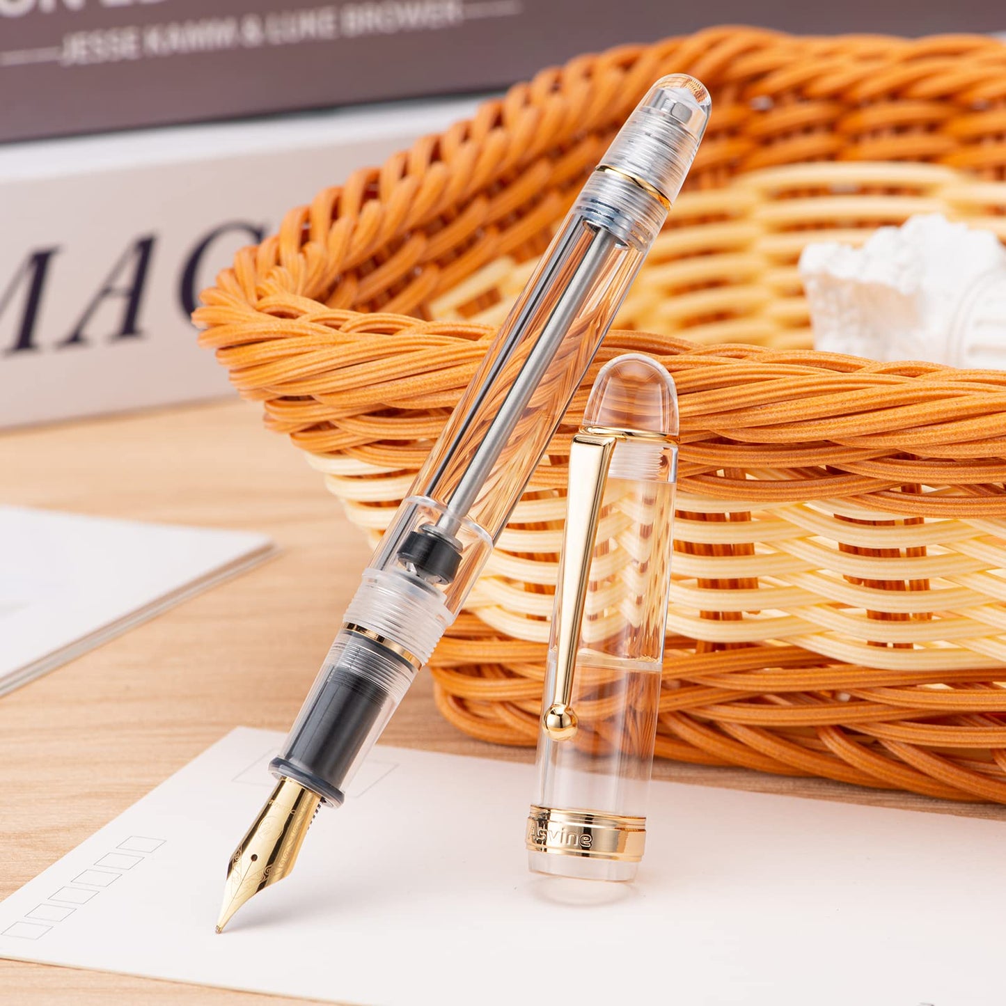 Asvine V126 vacuum filler fountain pen Medium nib Transparent acrylic Clear Large capacity filler with gift box