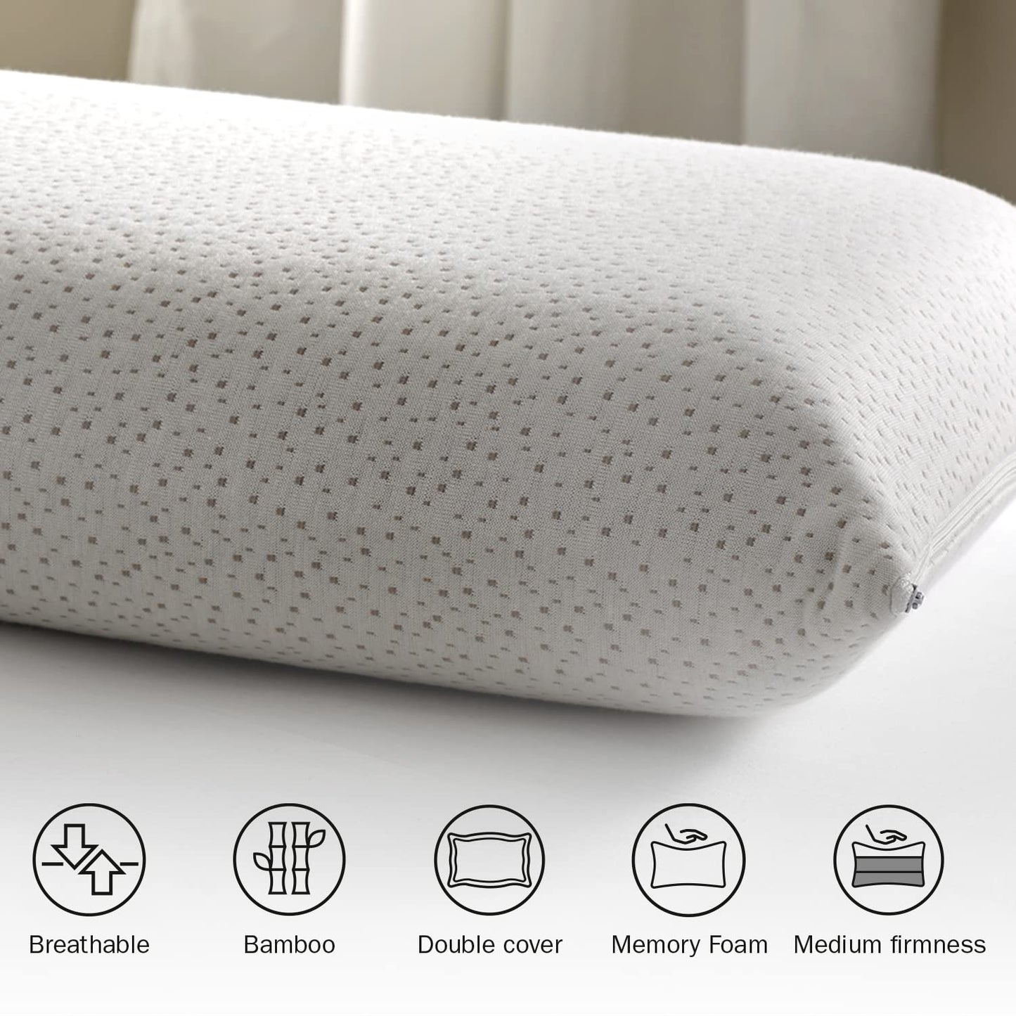 Pikolin Home - Viscoelastic pillow with bamboo fibers, double cover, medium firmness, 35 x 70 cm, height 14 cm