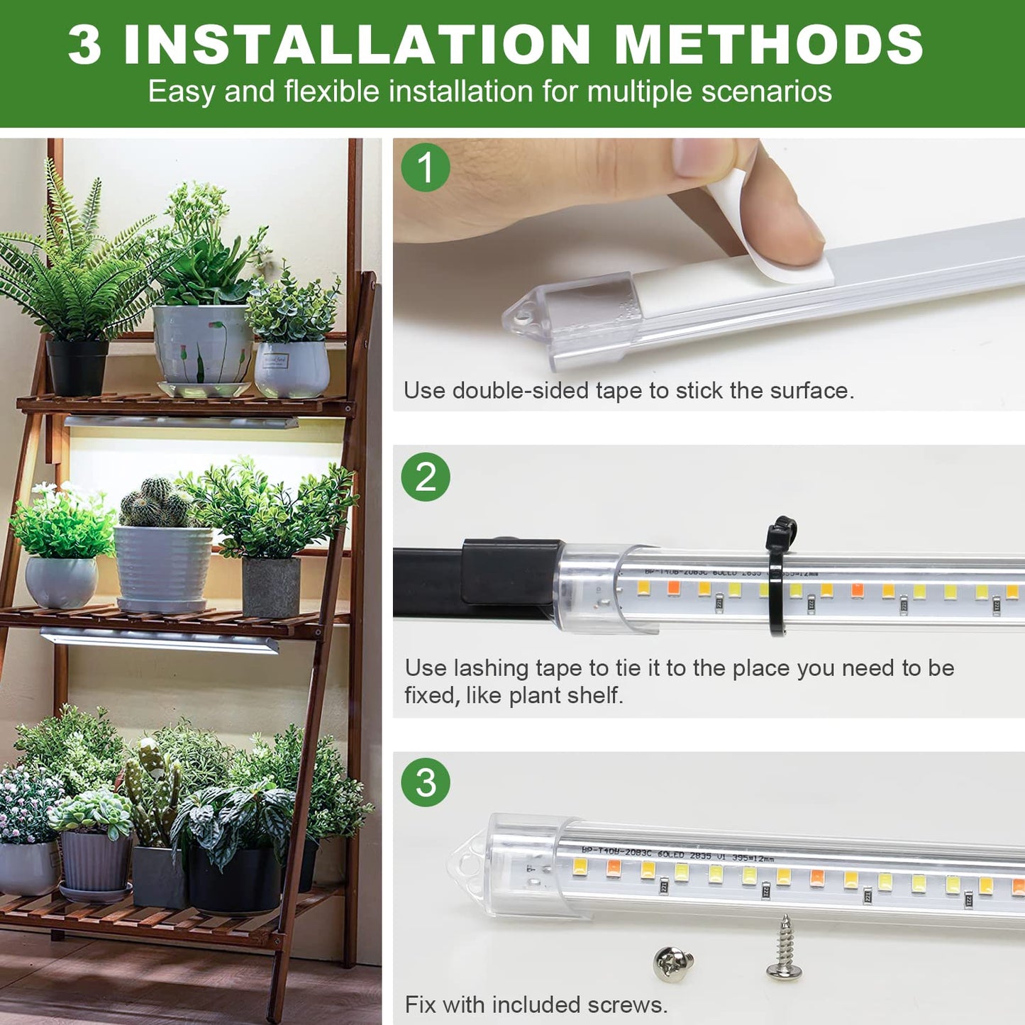 Kullsinss Plant Lamp, Red & White Plant Lamp LED Full Spectrum, Grow Light with 120 LEDs, Plant Light with Auto ON/Off Timer 6/12/16H, 5 Brightness Levels, 3 Light Modes (2 Pieces)