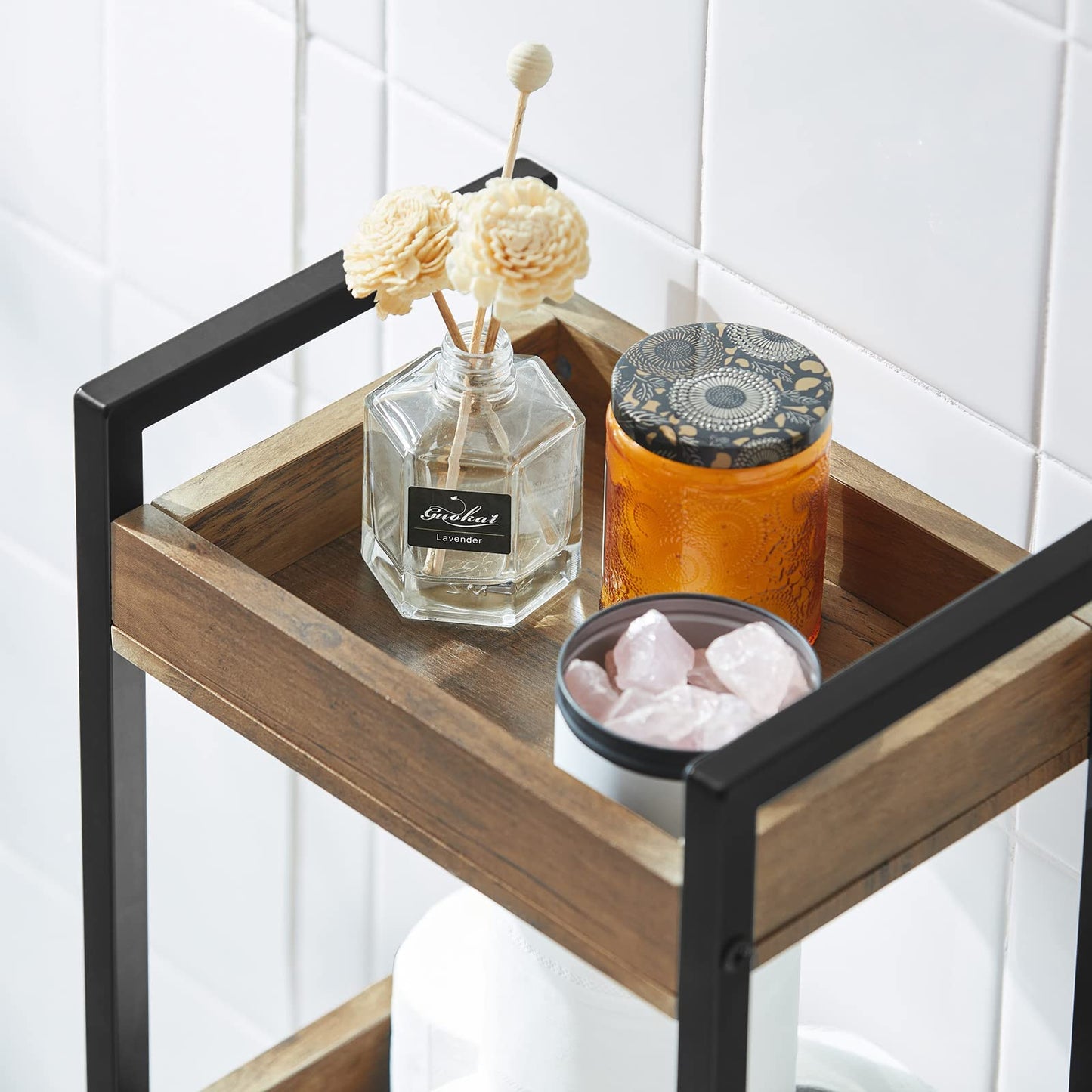 SoBuy bathroom cabinet with 3 sturdy shelves, narrow MDF bathroom cabinet, bathroom furniture commode up to 30kg capacity, freestanding wood-colored bathroom shelf for small bathrooms 28x20x74cm FRG226-F