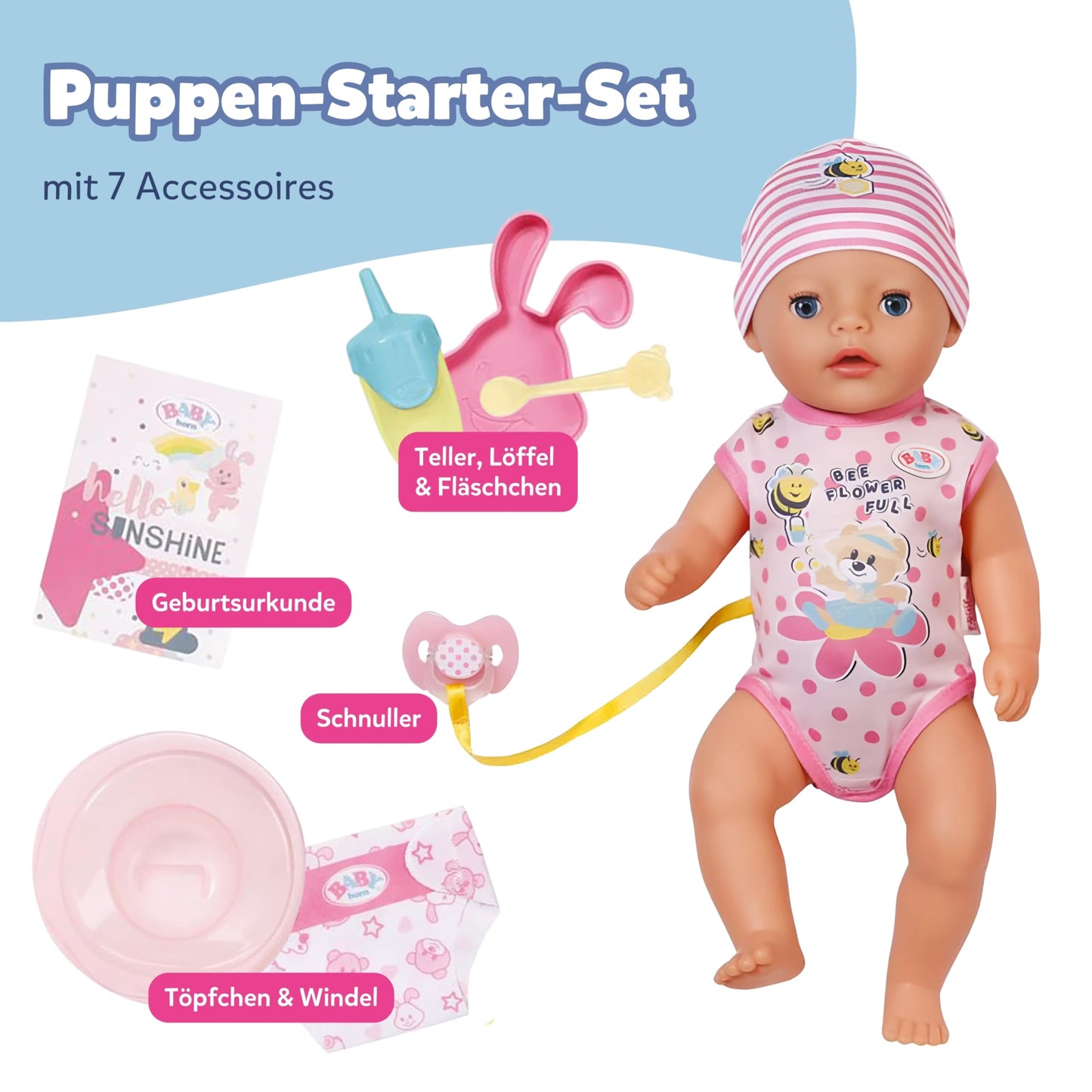 BABY born Lena 36cm, baby doll with 7 functions for toddlers aged 1 year and up, battery-free operation, 36 cm in size, black.