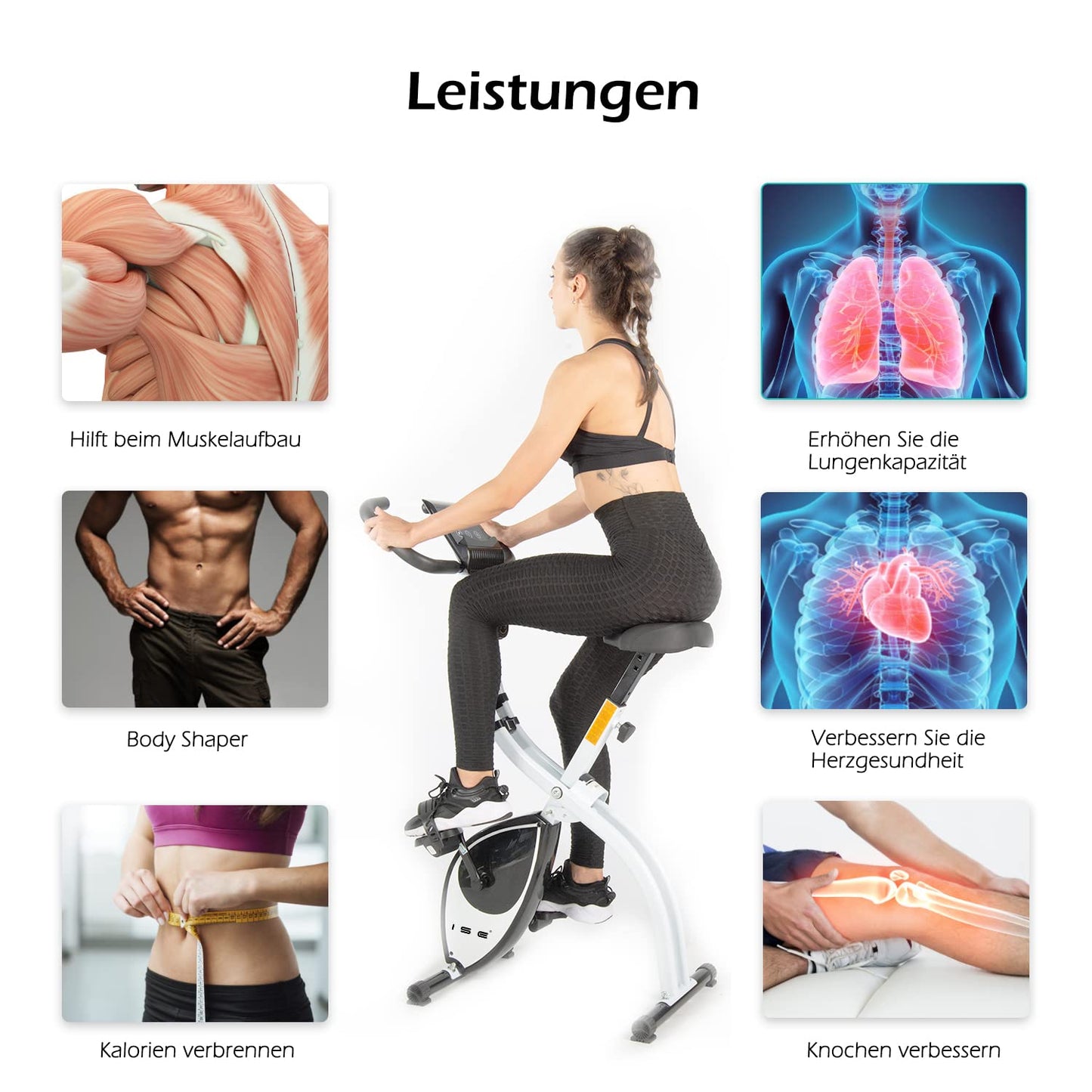 ISE Home Trainer Bike Foldable Home Trainer Bike Foldable Quiet & Comfortable Indoor Bike for Cardio Training Foldable Ergometer Home Trainer Seniors 8 Magnetic Resistance Levels