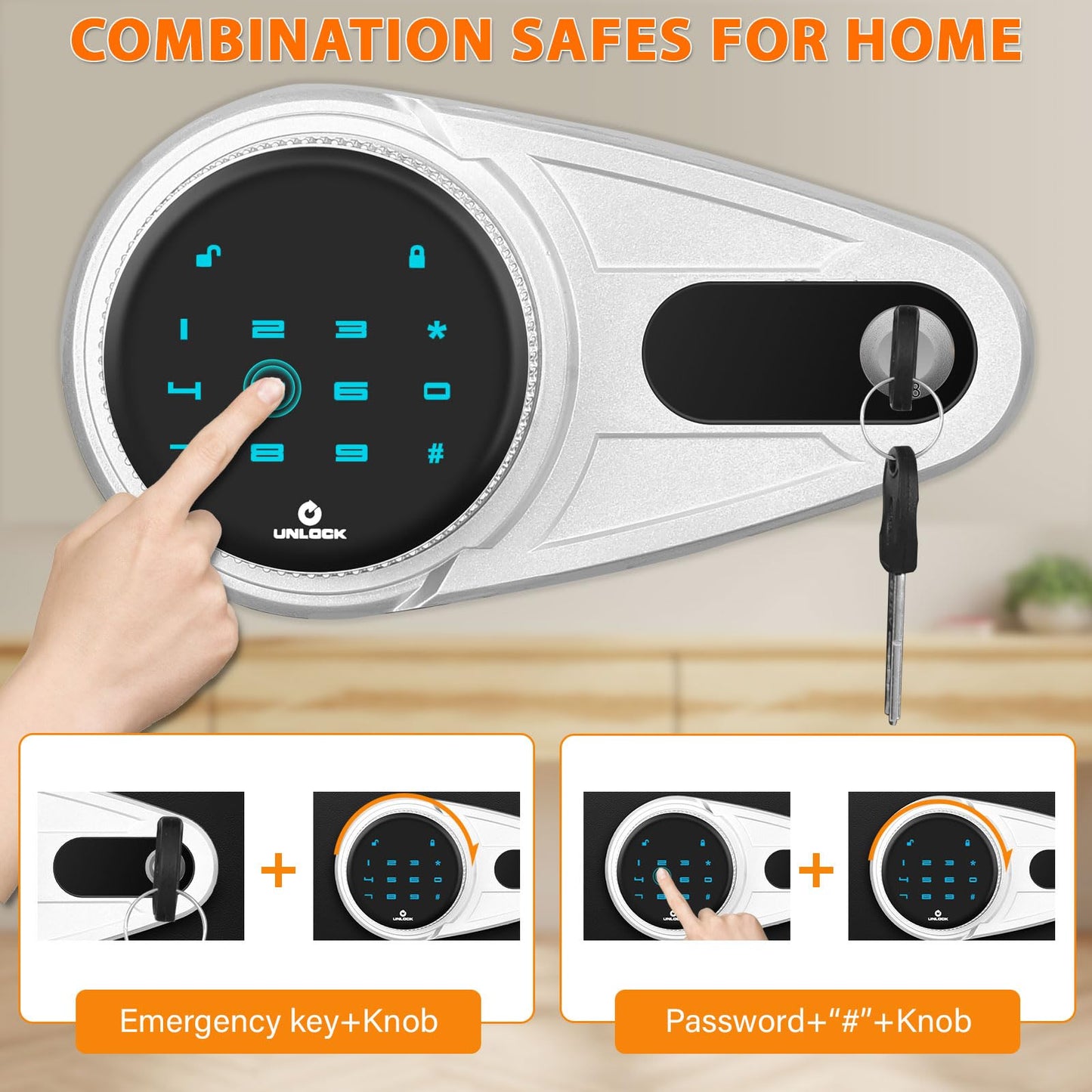 57L Large Touch Screen Safe, Fireproof Waterproof, with Combination Lock and Silent Mode, for Cash Valuables Documents