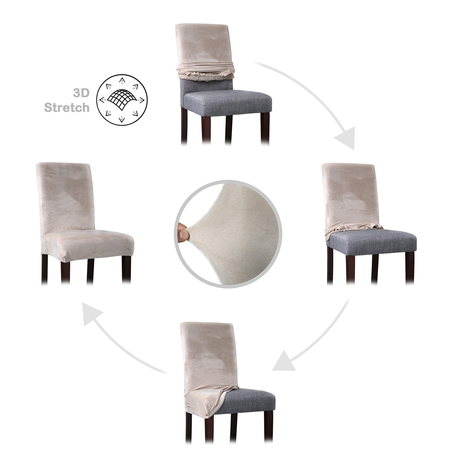 BEAUTEX 4-piece set LEA chair cover, elastic solid color velvet microfiber stretch cover available in various colors (Natural)