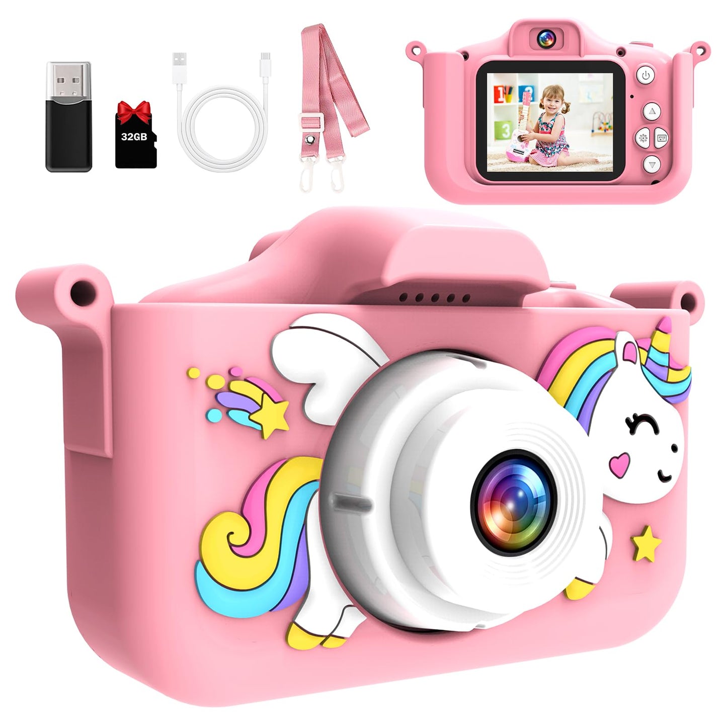 MYSTILUCK Kids Camera, 1080P HD Digital Camera for Kids with 2.0" Screen & 32GB Card, Camera Toy for Boys & Girls, Children 3-12 Years Christmas & Birthday.