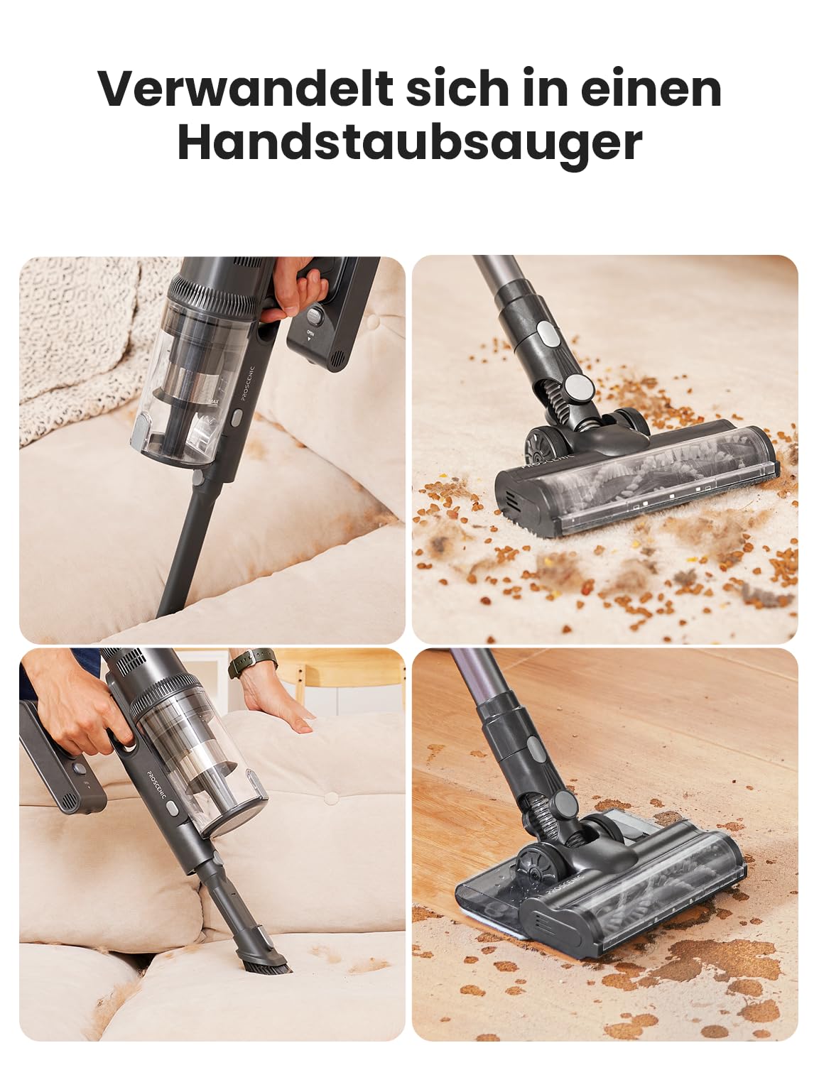 Proscenic P11 Cordless Vacuum Cleaner with Mopping Function, 45KPA-550W-60Min Battery Vacuum Cleaner, Vacuuming and Mopping, Anti-Tangle for Carpet, Hard Floors, Curtains, Pet Hair