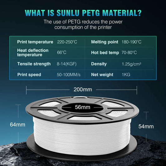 SUNLU PETG Filament 1.75mm, Neatly Wound Filament, durable PETG filament for 3D printers, Dimensional accuracy +/- 0.02mm, 3 kg (6.6 lbs), Black + Black