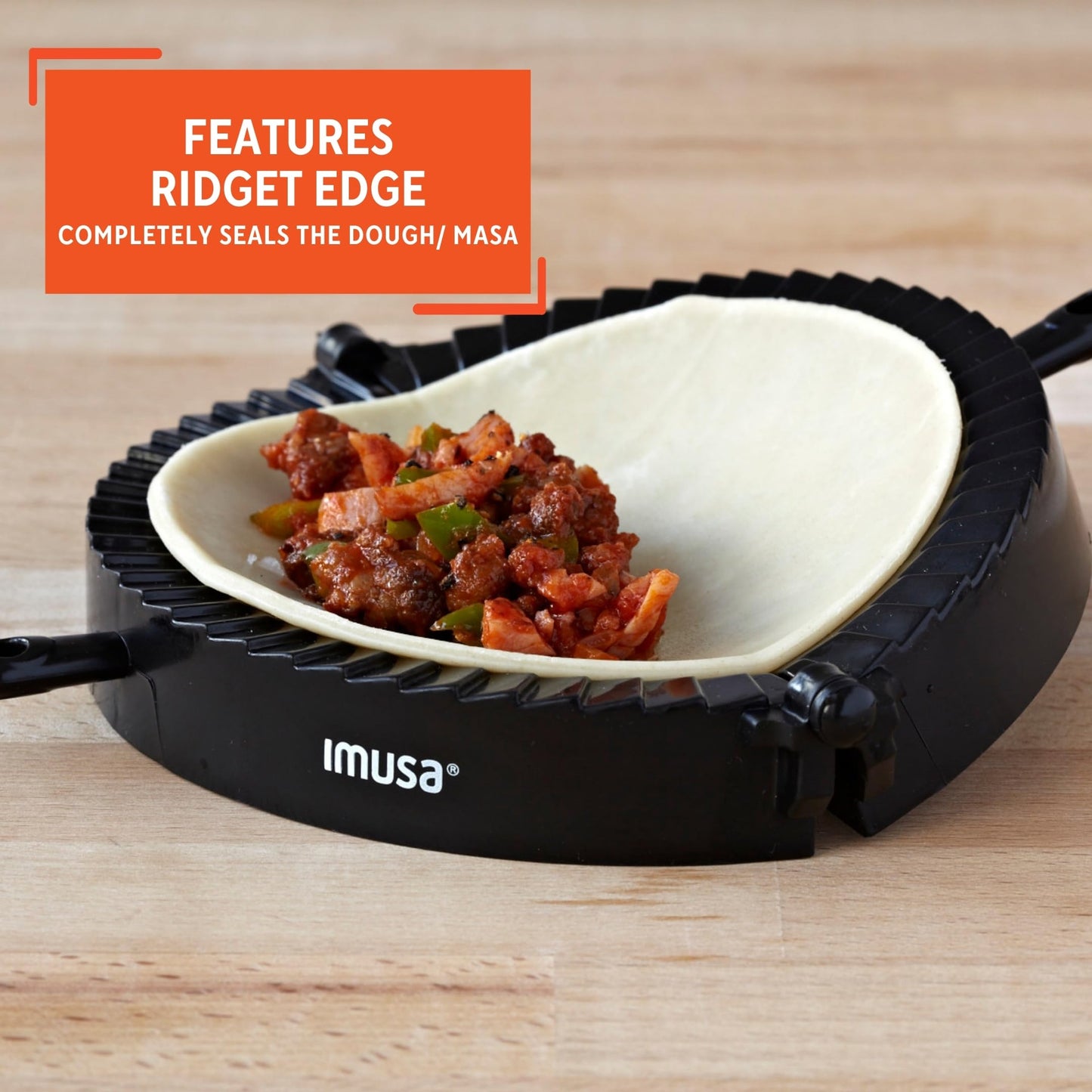 Imusa USA IMU-71006W Jumbo Empanada Press, easy to use, made of plastic, Black.