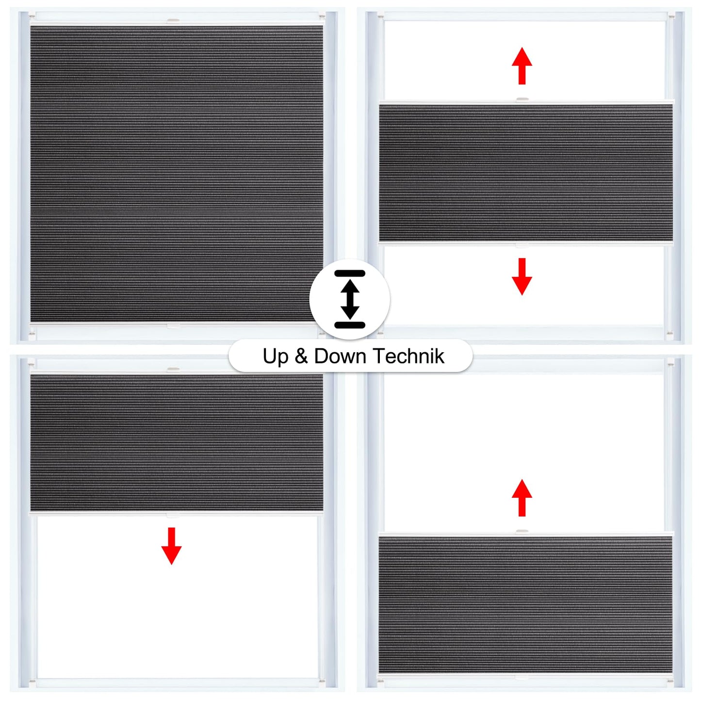 WOLTU Honeycomb Pleated Shade without Drilling Darkening Thermal Double Pleated Shade Clamp Fix Two-Tone 75x200 cm Dark Grey-White, Pleated Folding Blind Sun, Sight & Sound Protection, Venetian Blind Pleated Blind for Window & Door