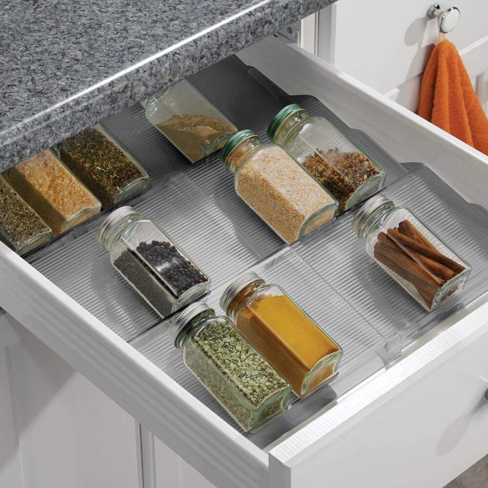 Alixin spice rack for drawer, extendable PVC spice rack for kitchen drawer, three-tier drawer.