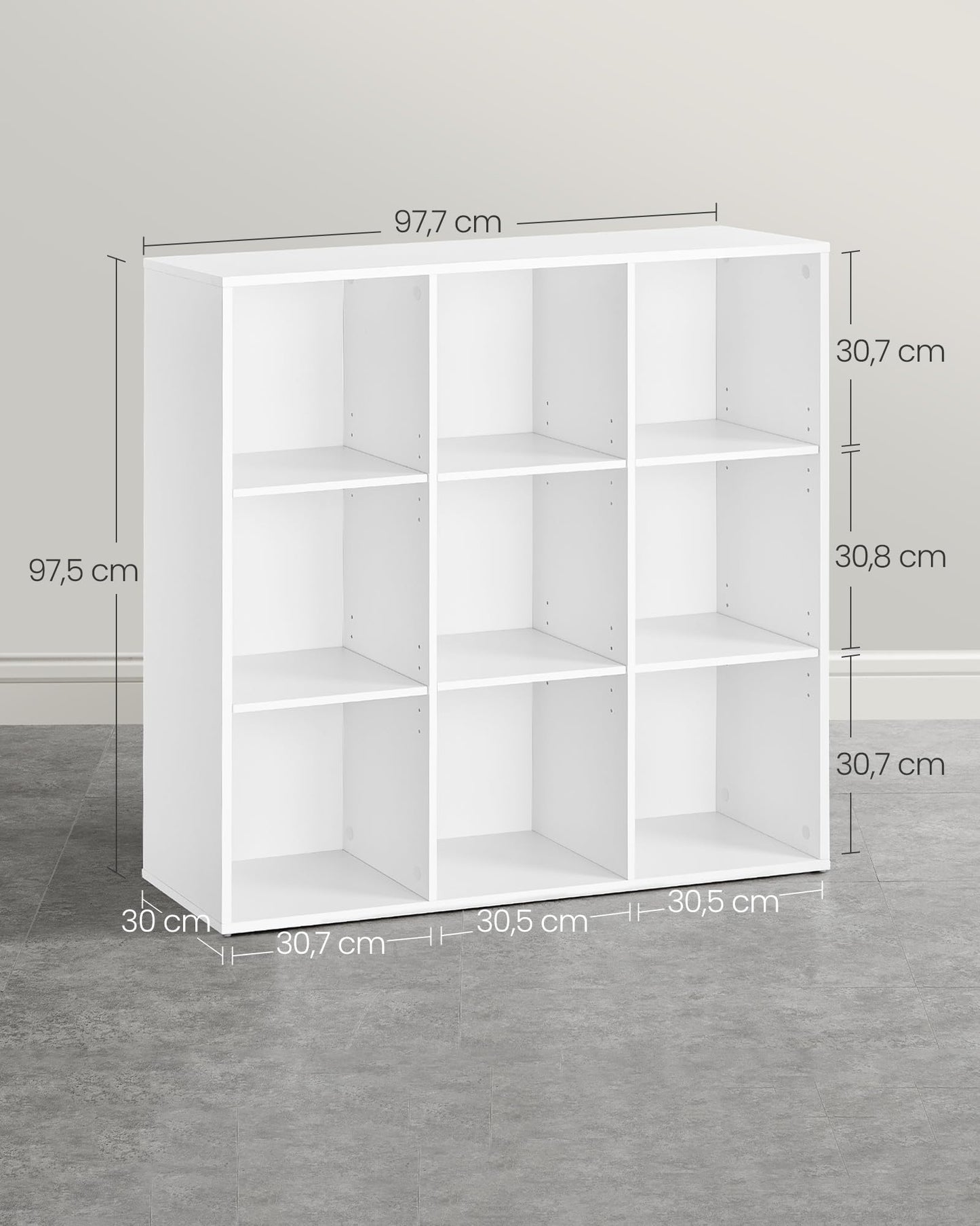 VASAGLE Bookcase, Bookshelf, with 9 Compartments, Office Shelf, Cube Shelf, Storage Shelf, for Living Room, Bedroom, Office, Kids' Room, White LBC177W01