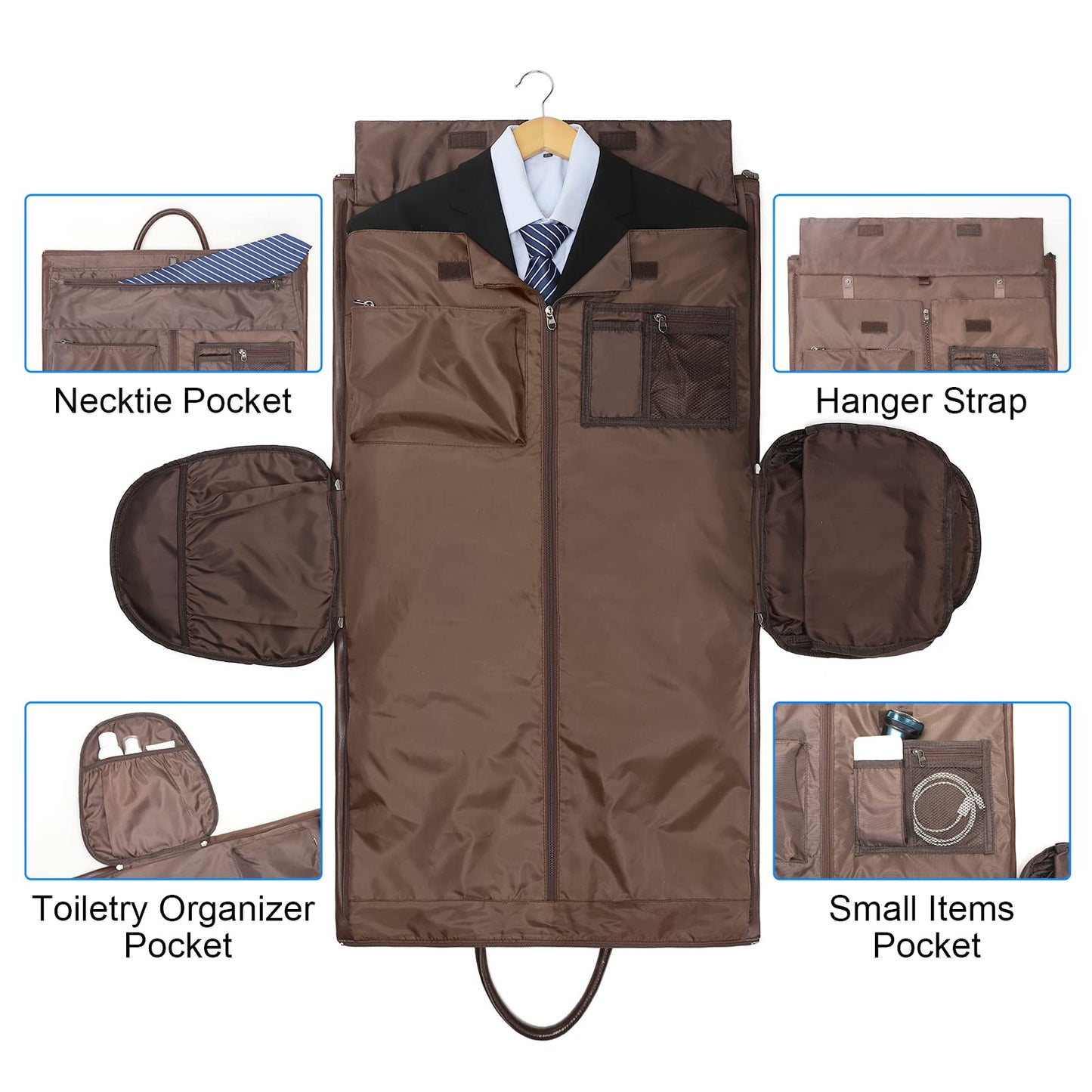Modoker Convertible Leather Garment Bag, Carry-On for Travel, Waterproof Garment Bag, Gifts for Men, Women, Business - 2 in 1 hanging suitcase, suit, travel bags, brown