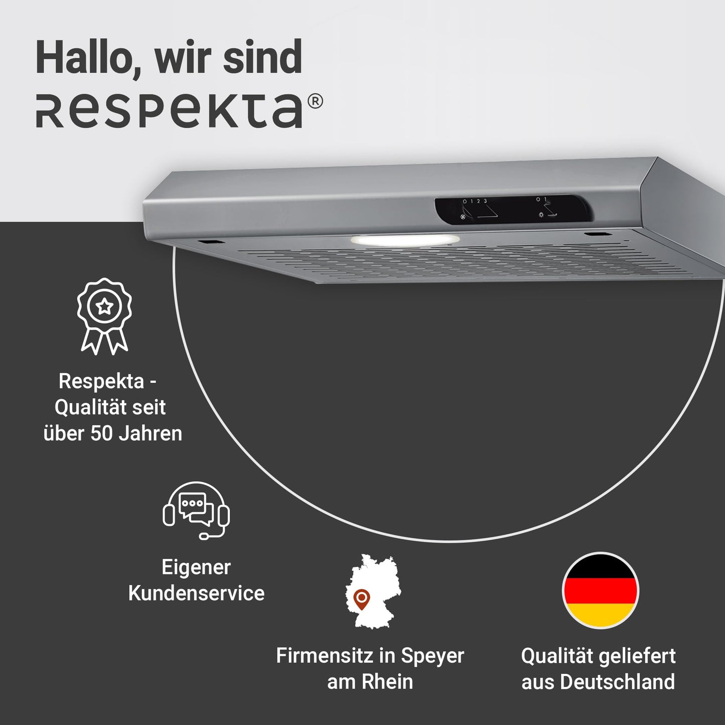 Respekta under-cabinet range hood 50 cm in stainless steel look, with exhaust and recirculating function. DH540IXL, C class, 52-68 dB.
