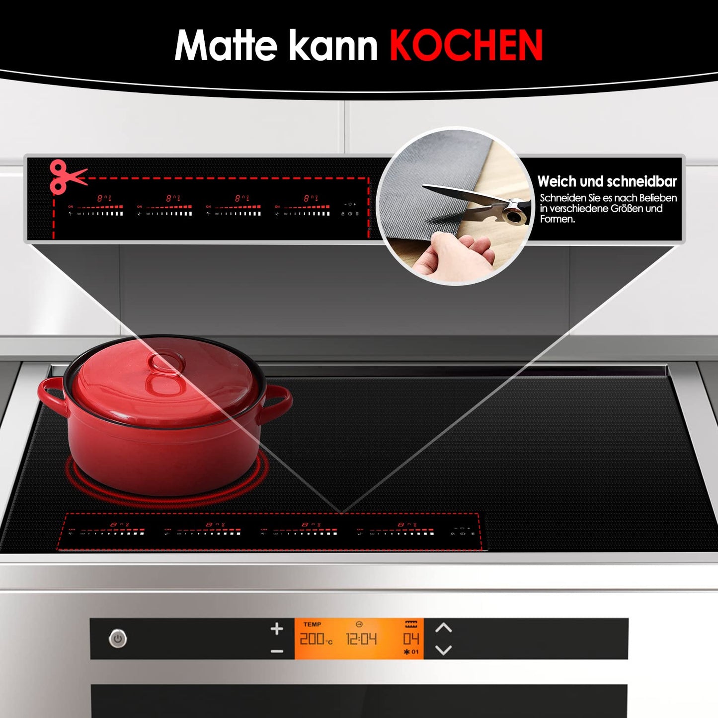 KitchenRaku Large Induction Protection Mat, Silicone Induction Cooktop Protection Mat (magnetic) Cooktop Scratch Protection for Induction Stove, Multifunctional Silicone Mats (61x53cm, Pure Black)