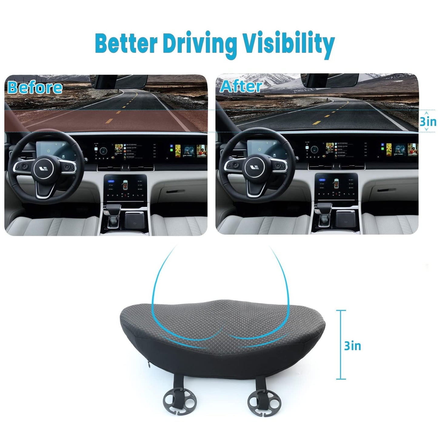 OLYDON Wedge Cushion for Car, Memory Foam Car Seat Cushion, Improving Sitting Posture, Comfortable Car Seat Cushion for Adults, Suitable for Car and Office Chair (Black)