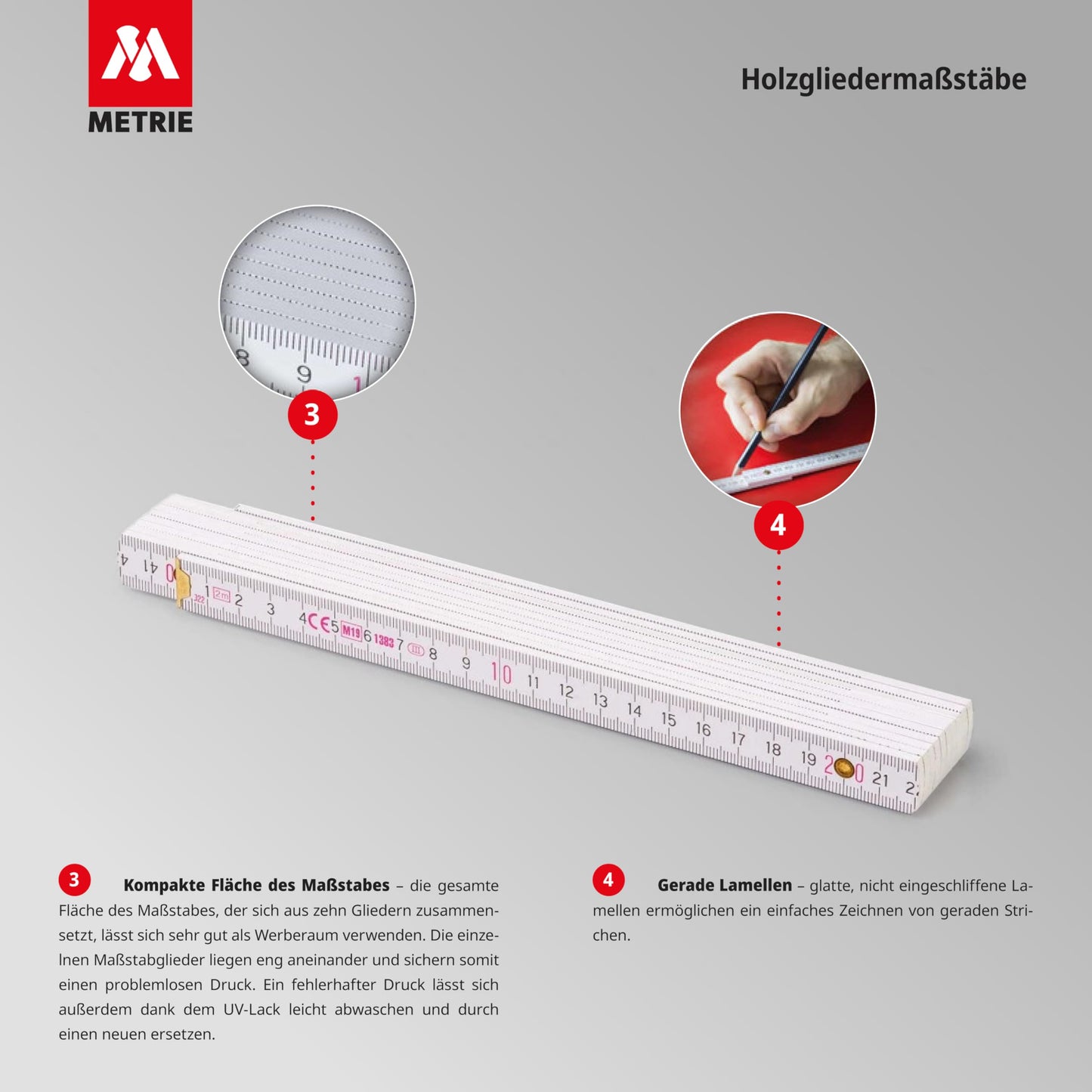 Metrie™ PERFECT 10 Folding Rule/Rules - Folding Ruler | Scale - 2m - natural - Duplex Graduation, Made in the EU - pack of 10