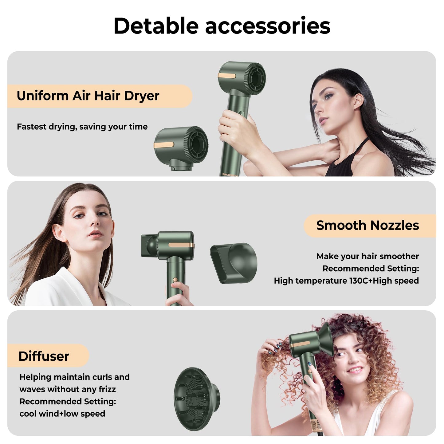 7 In 1 Air Styler, 11000RPM Hair Dryer Brush, Hot Air Brush Hair Styler, Ionic Hair Dryer with Blow Dryer, Left Right Curling Iron, Round Brush Dryer, Thermal Brush, Hair Straightener Brush, 3 Temperature & Wind Settings.